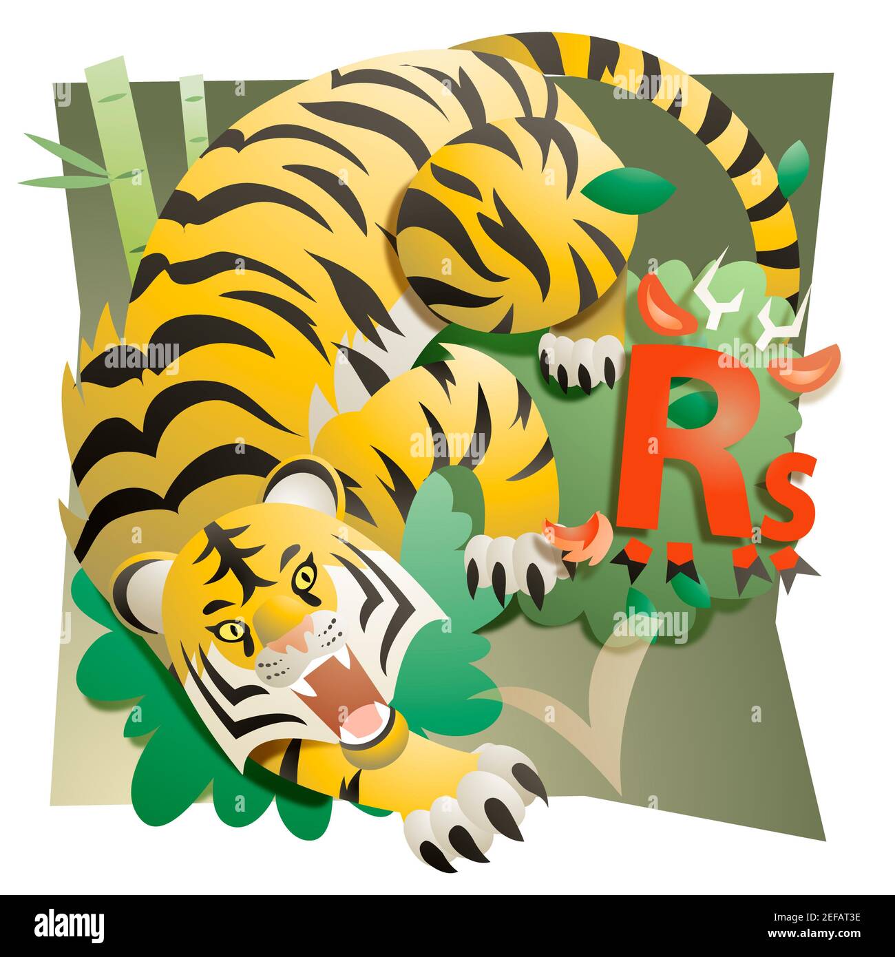 Primo piano di una tigre che si snarling con un simbolo di valuta Foto Stock