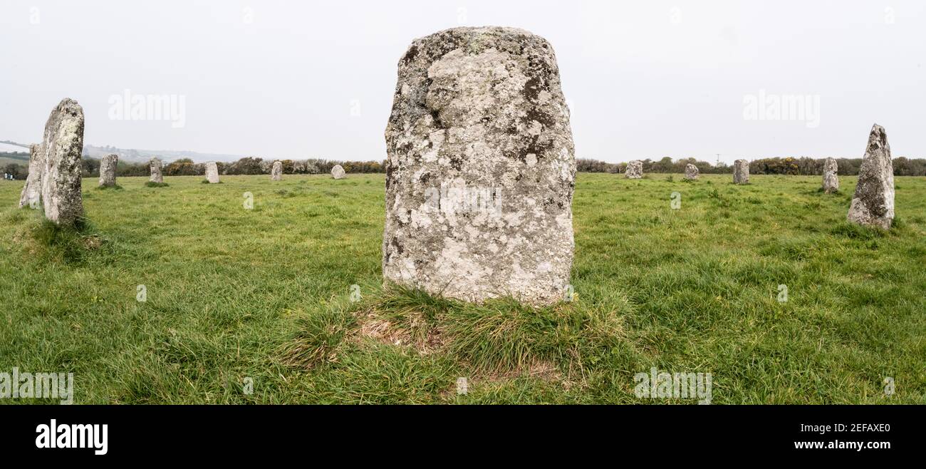 Merry Maidens Bronze Age Stone Circle, Cornovaglia Foto Stock