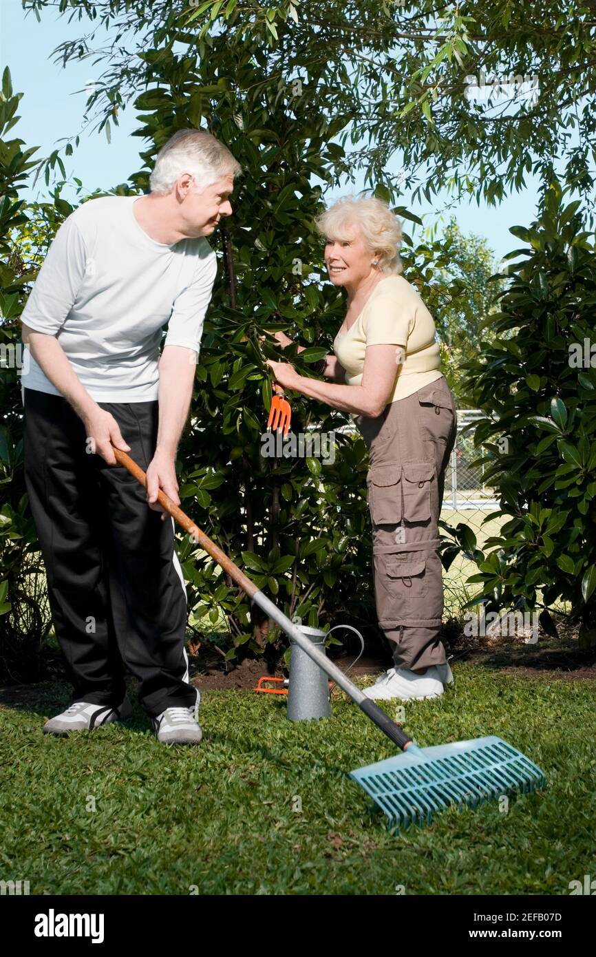 Coppia senior giardinaggio insieme Foto Stock