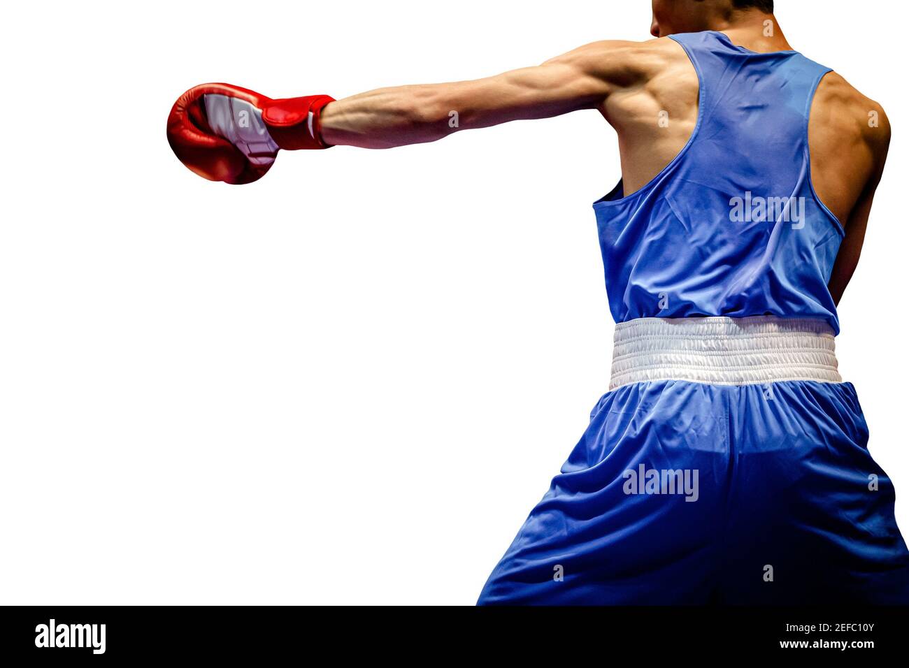 boxer in pantaloncini blu e maglietta con il colore bianco sfondo Foto Stock