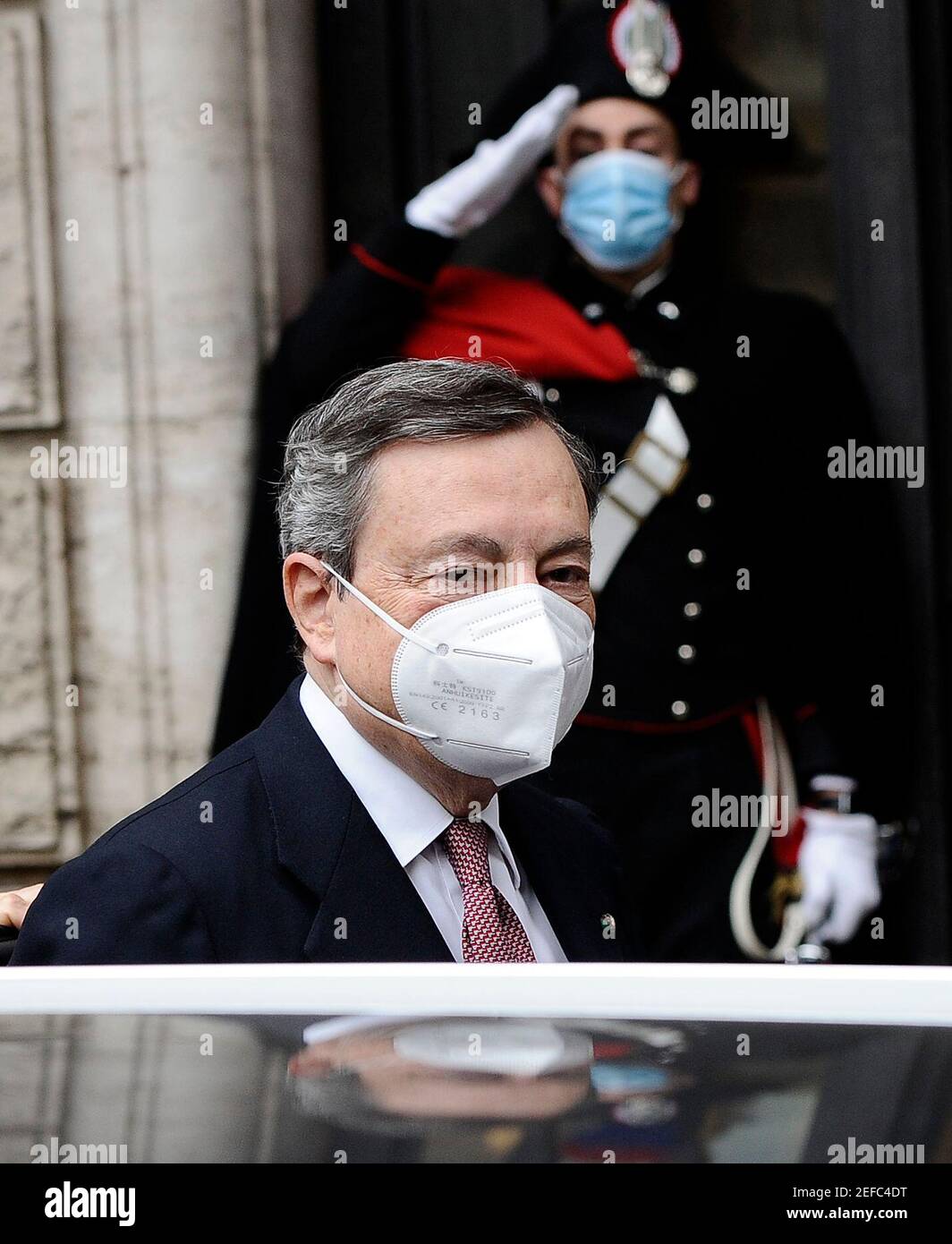 Mario Draghi arriva al Senato il giorno di la sua prima fiducia nel suo governo Foto Stock