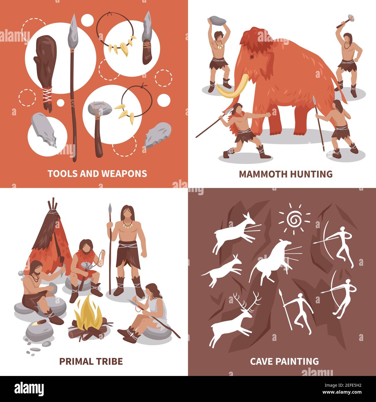 Le icone di concetto della tribù primale delle persone impostano un'illustrazione vettoriale isolata e piatta Illustrazione Vettoriale