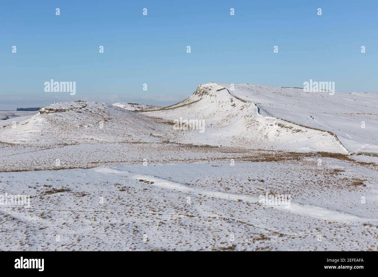 La vista da King's Hill a Sewingshield Crass con, in primo piano, antiche opere di terra che serpeggia attraverso il paesaggio - il Muro di Adriano, Regno Unito Foto Stock