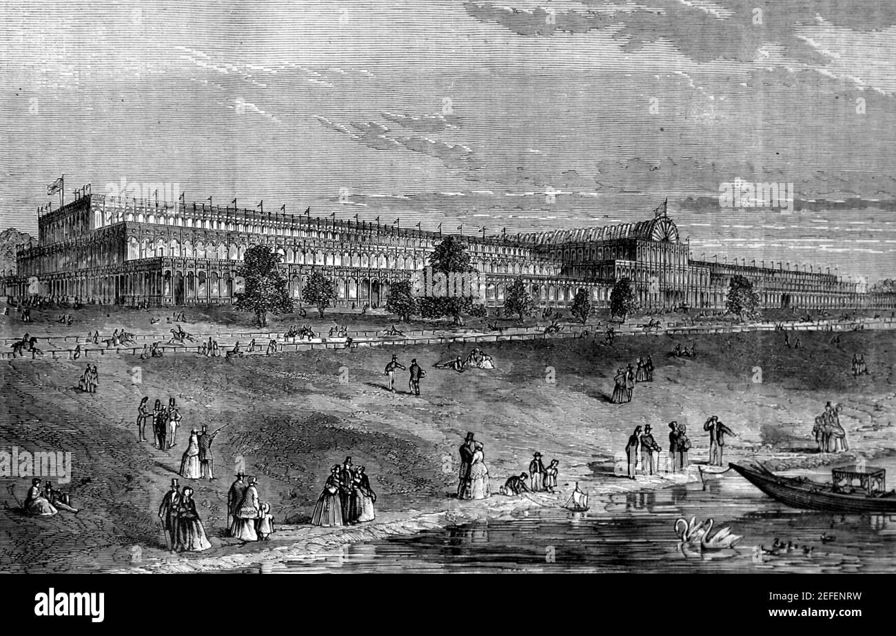 Vista esterna della Grande esposizione del 1851; Crystal Palace, Londra, Inghilterra Foto Stock