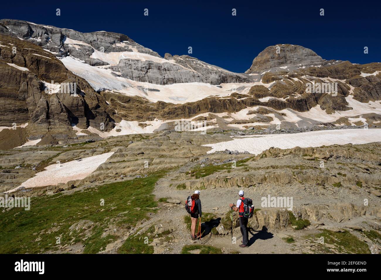 Balcón de Pineta sullo sfondo, la cima del Monte Perdido (Ordesa e Monte Perdido NP, Pirenei, Spagna) Foto Stock