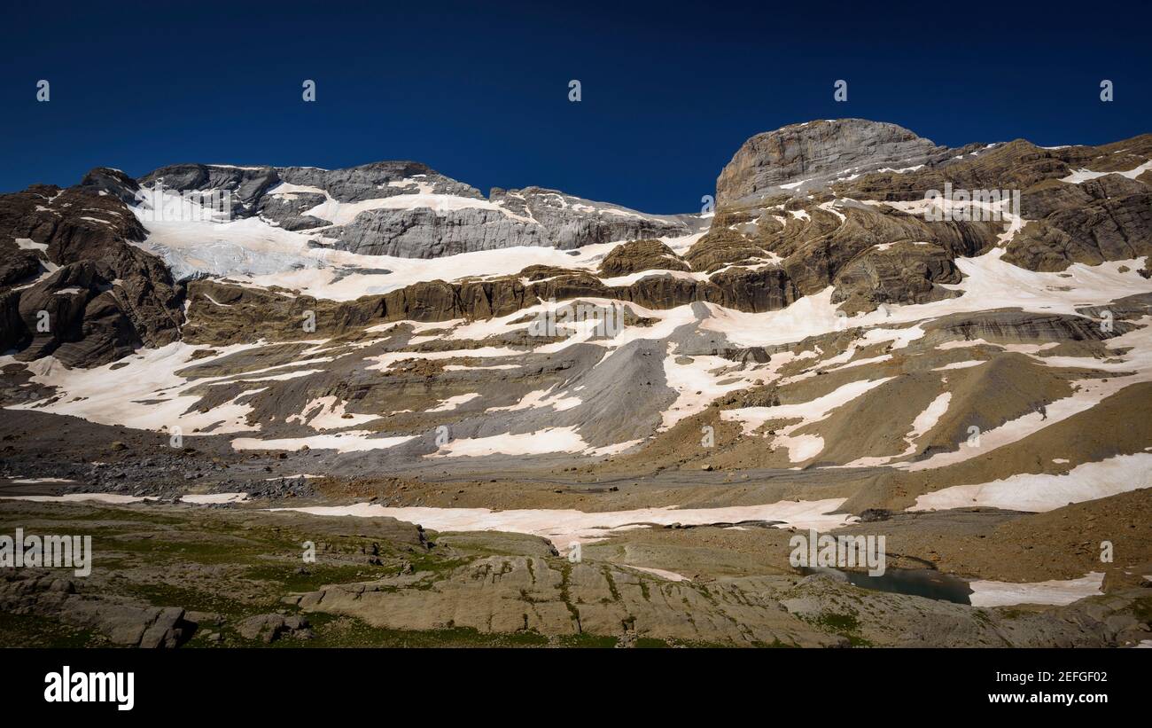 Balcón de Pineta sullo sfondo, la cima del Monte Perdido (Ordesa e Monte Perdido NP, Pirenei, Spagna) Foto Stock