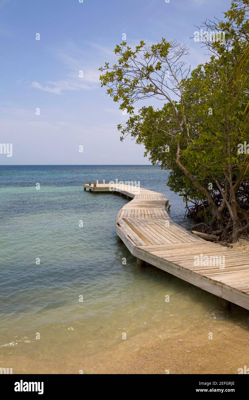 Molo sul mare, Las Palmas Resort, Roatan, Bay Islands, Honduras Foto Stock