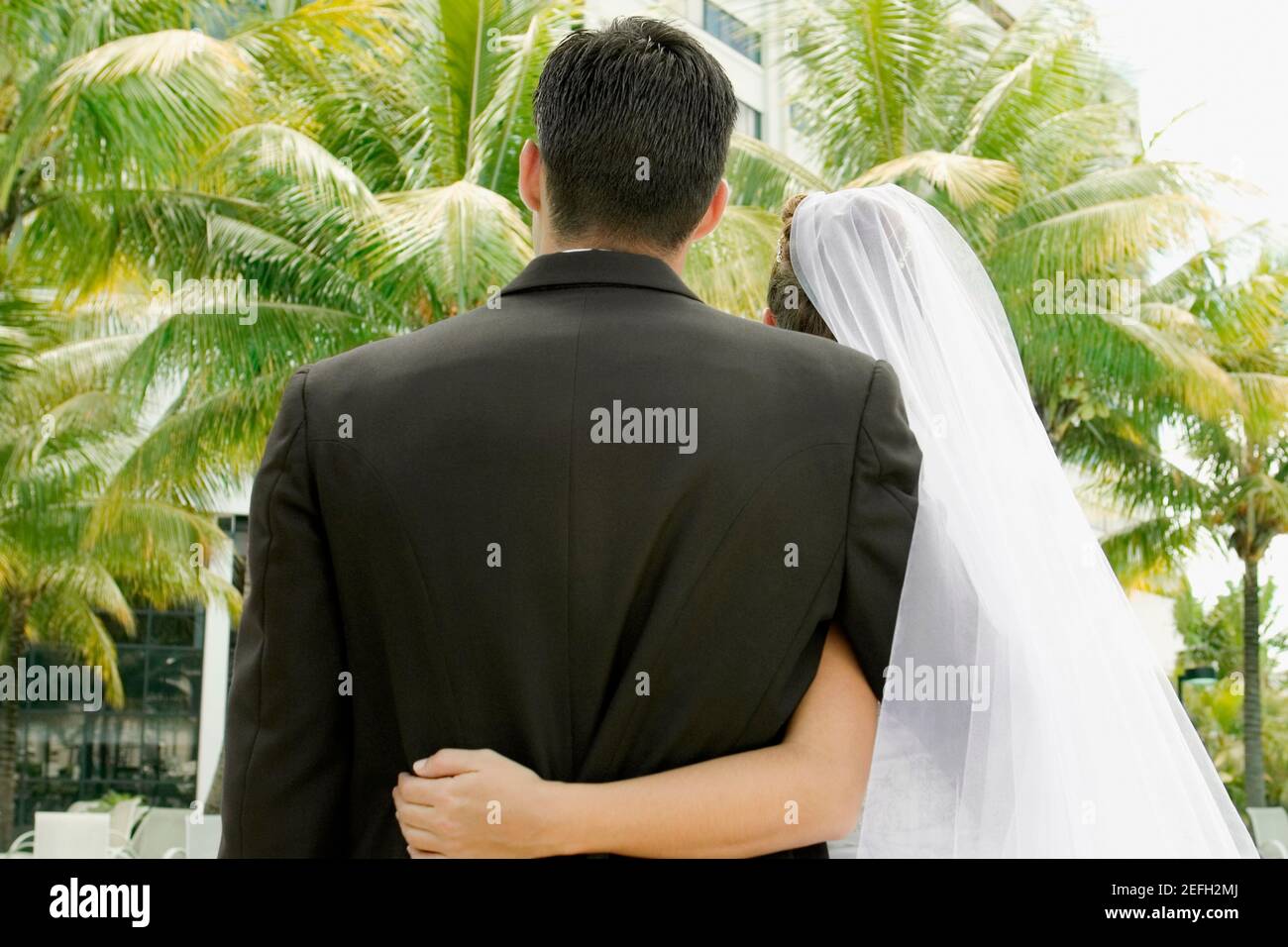 Vista posteriore di una sposa giovane Foto Stock