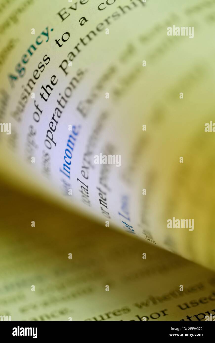 Primo piano di un libro aperto Foto Stock