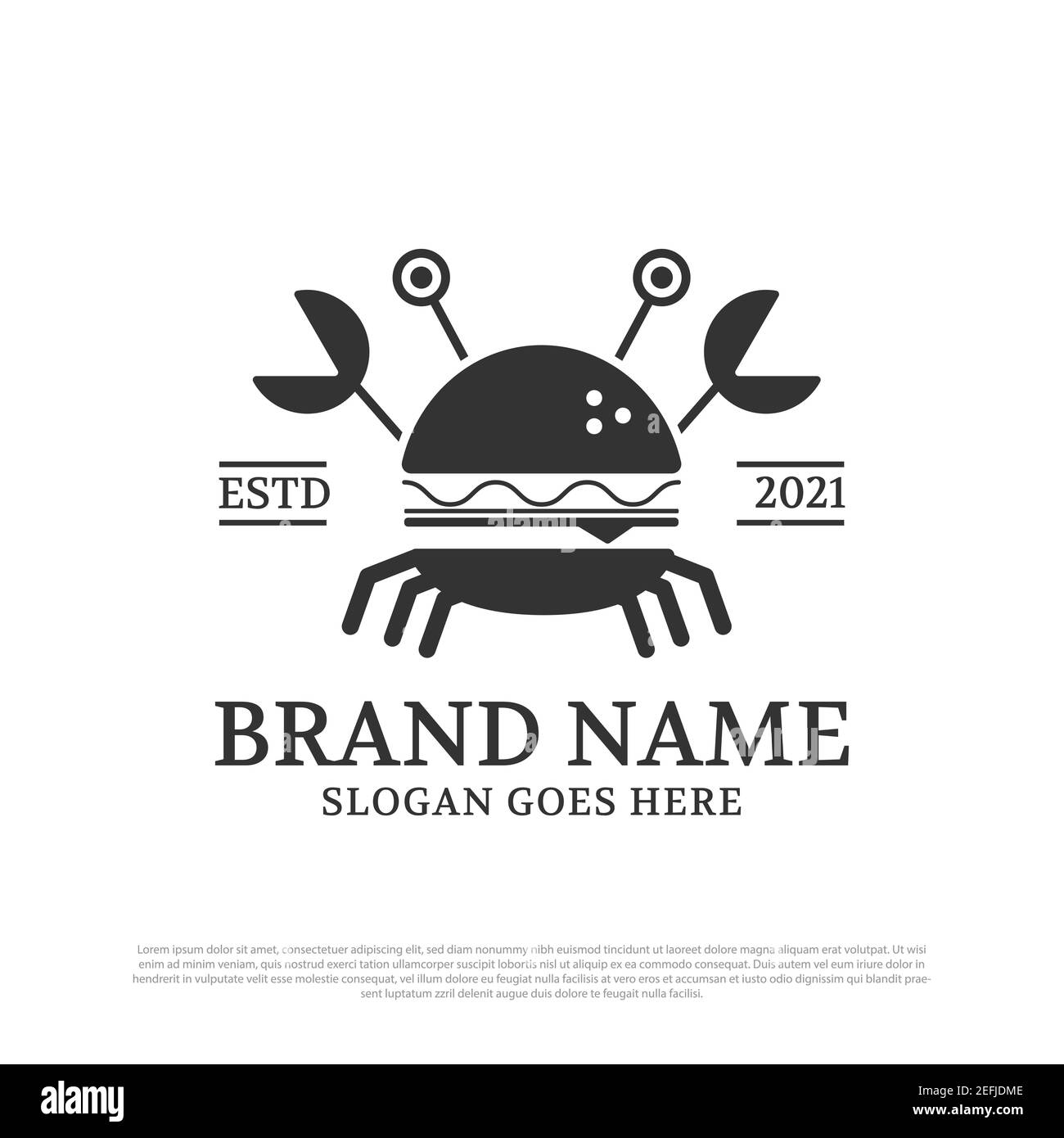 Burger Crab logo idea di design, meglio per fast food logo modello di marca Illustrazione Vettoriale