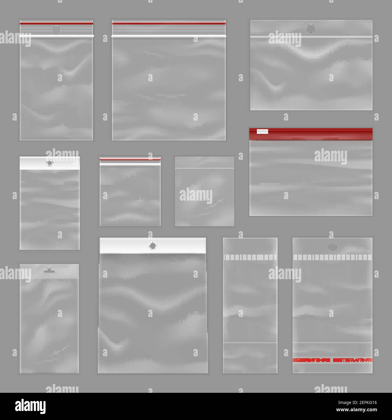 Raccolta di sacchetti per tasche richiudibili e richiudibili con zip in  plastica trasparente immagine vettoriale realistica su sfondo grigio  Immagine e Vettoriale - Alamy