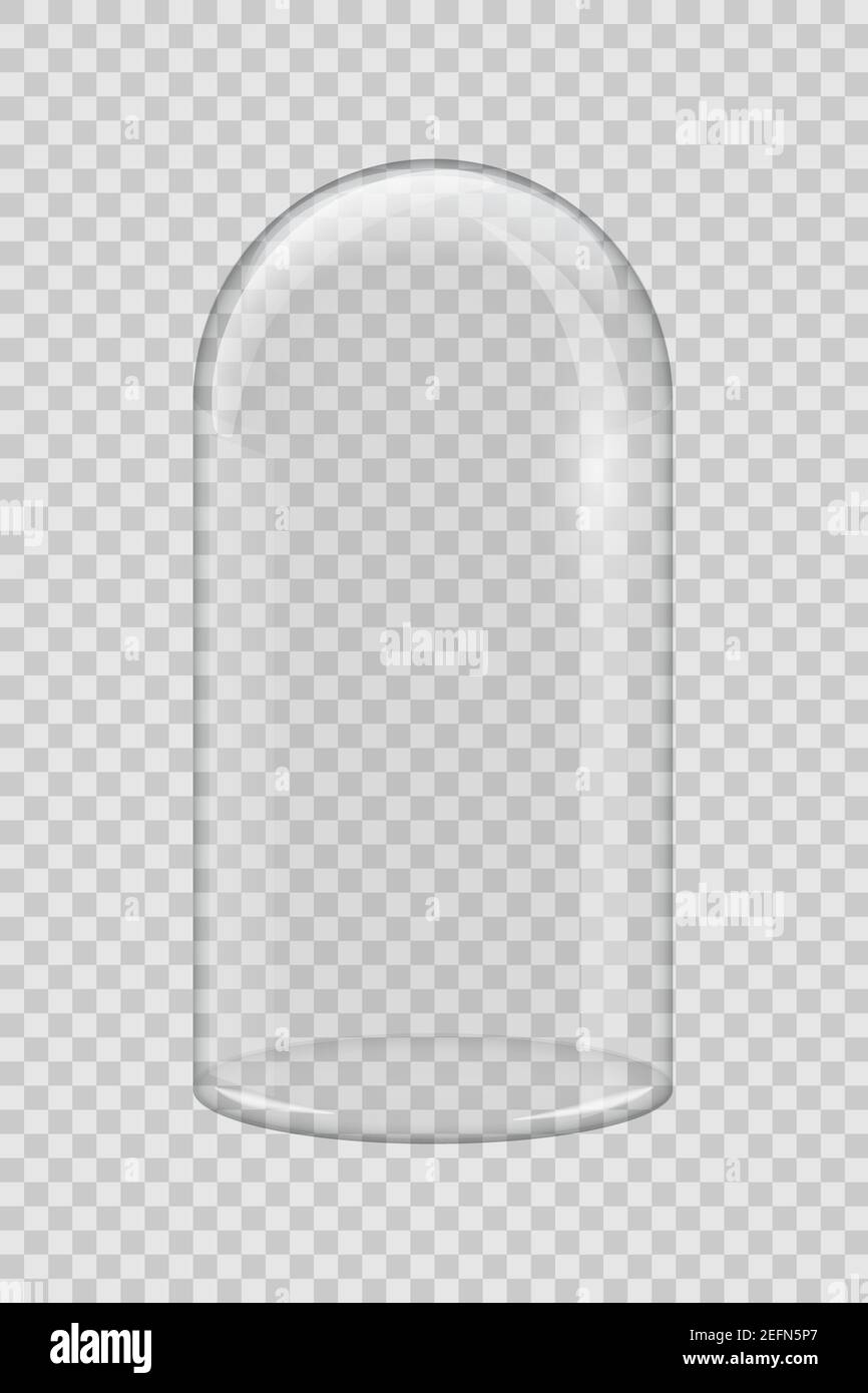 Coperchio in vetro trasparente. Cupola verticale vettoriale isolata su sfondo trasparente Illustrazione Vettoriale