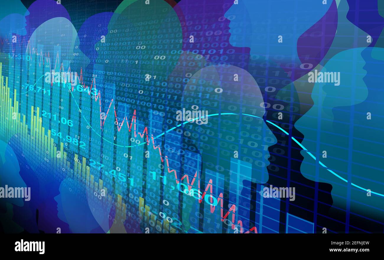 Investire online e crowdfunding o crowdfunding e trading di mercato azionario su Internet in uno stile di illustrazione 3D. Foto Stock