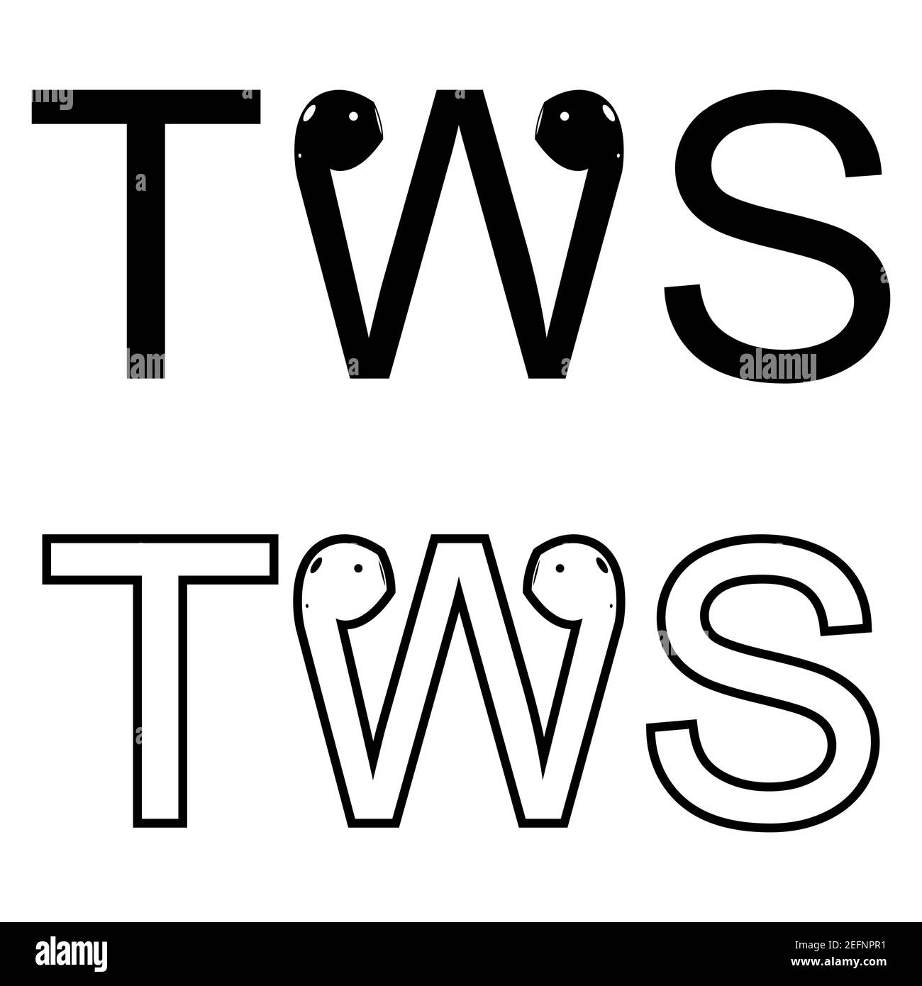 Icona cuffie TWS. Cartone animato di Vector TWS cuffie stereo wireless con vero auricolare stereo per la riproduzione di musica di alta qualità Illustrazione Vettoriale