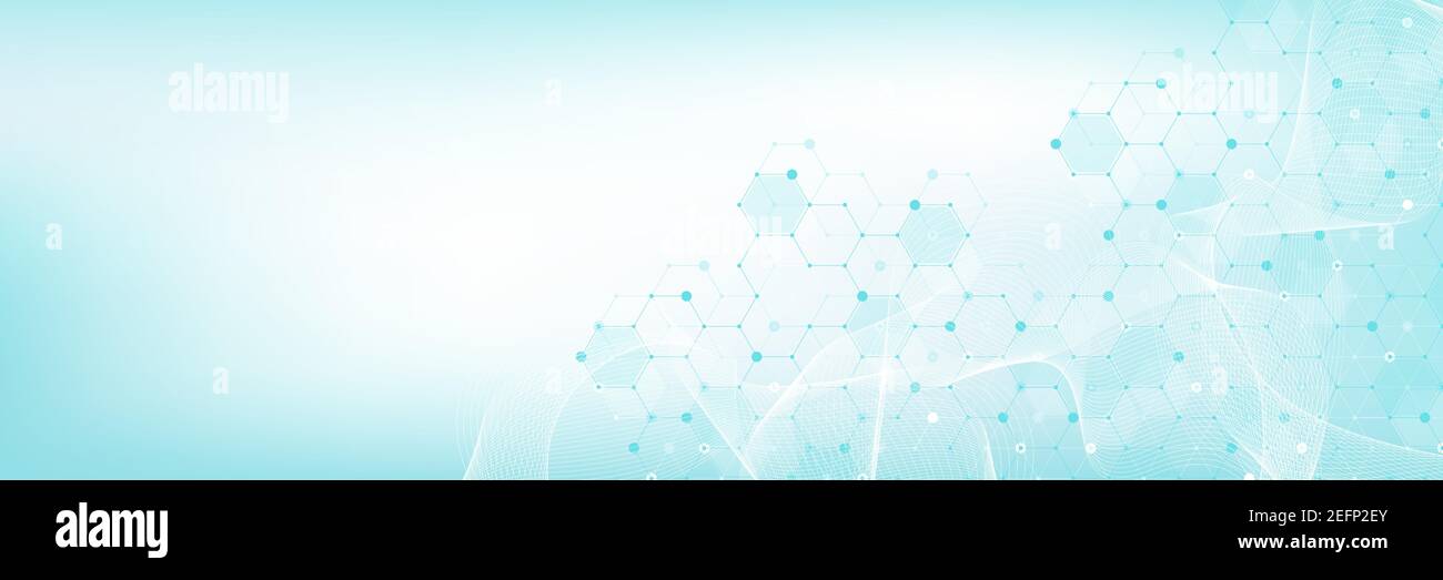 Progettazione di background del concetto di innovazione del modello medico e dell'assistenza sanitaria. Gli esagoni geometrici astratti modellano la medicina e il background scientifico. Vettore Illustrazione Vettoriale