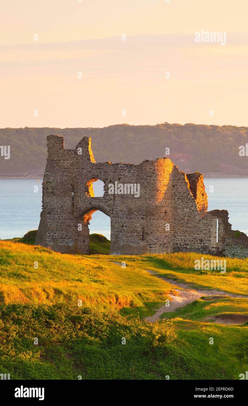 Pennard Castle, Three Cliffs Bay, Gower, Penisola, Galles, REGNO UNITO Foto Stock