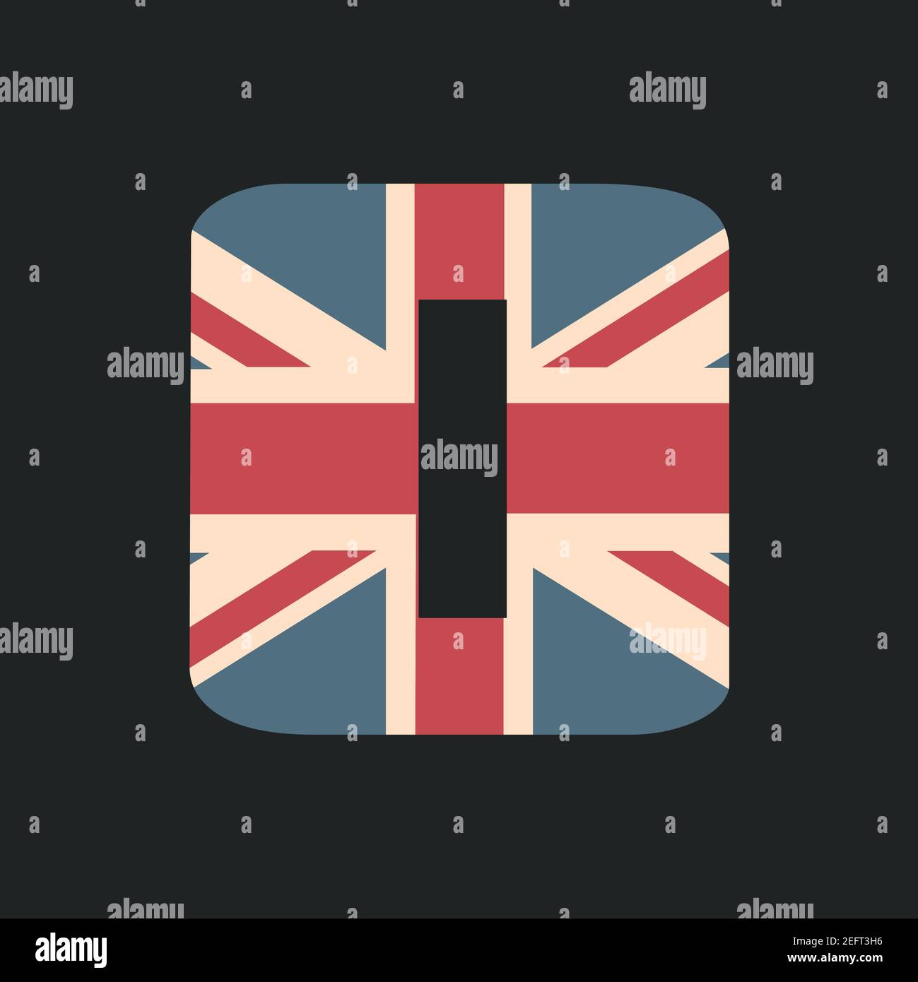 Numero maiuscolo zero con texture della bandiera inglese isolata su sfondo nero. Illustrazione vettoriale. Elemento per la progettazione. Alfabeto per bambini. Illustrazione Vettoriale