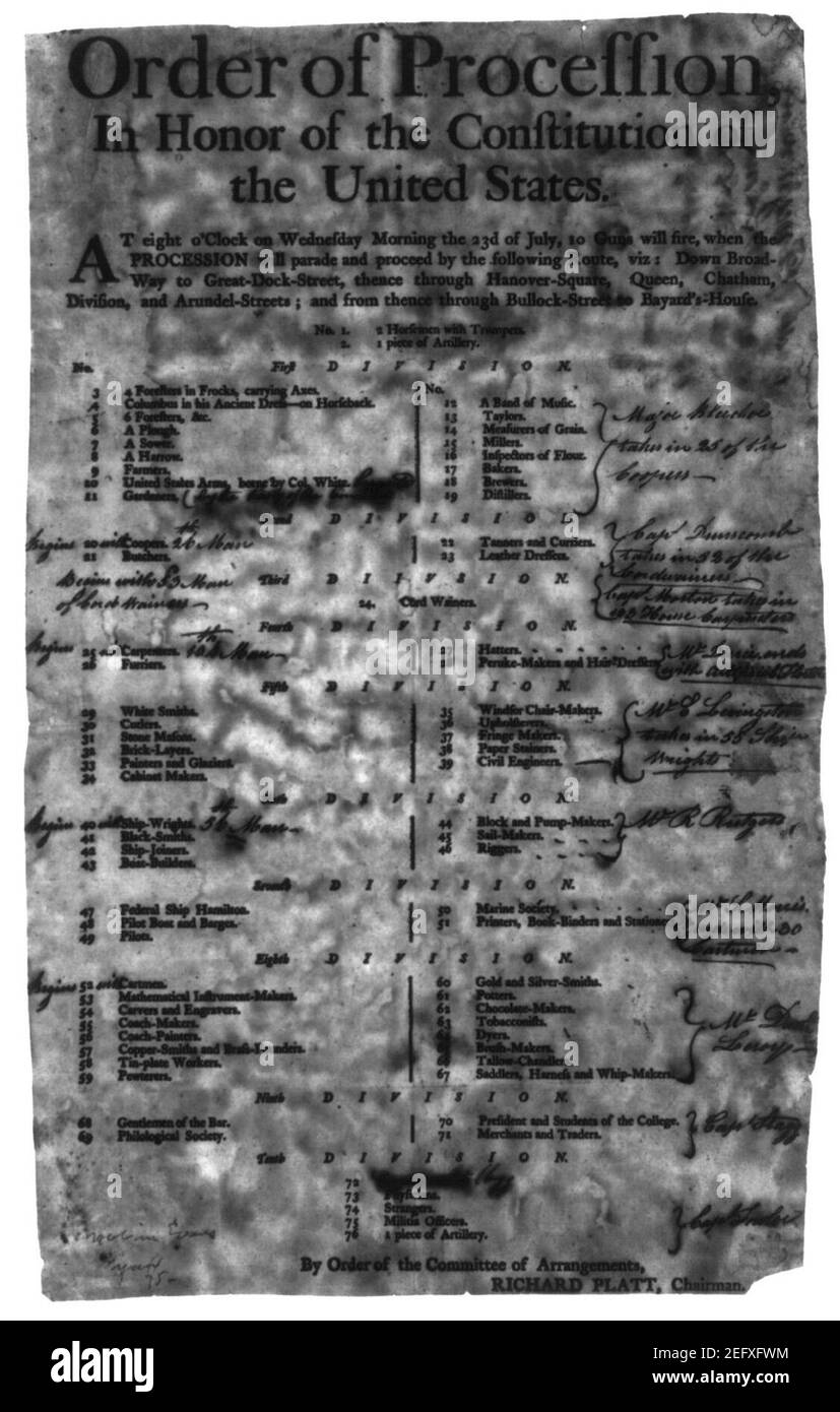 Fine della processione in onore della Costituzione degli Stati Uniti. New York, N.Y., luglio 23, 1788 Foto Stock
