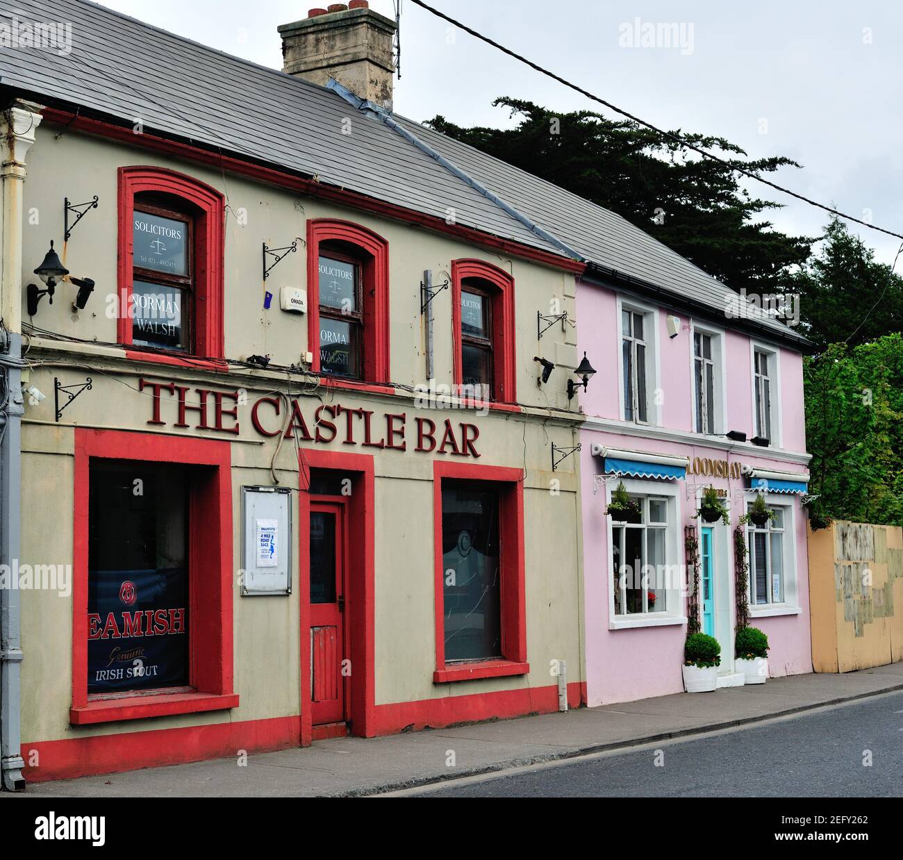 Midleton, contea di Cork, Irlanda. Un pub e un fiorista occupano uno spazio affiancato nella piccola città di Midleton. Foto Stock