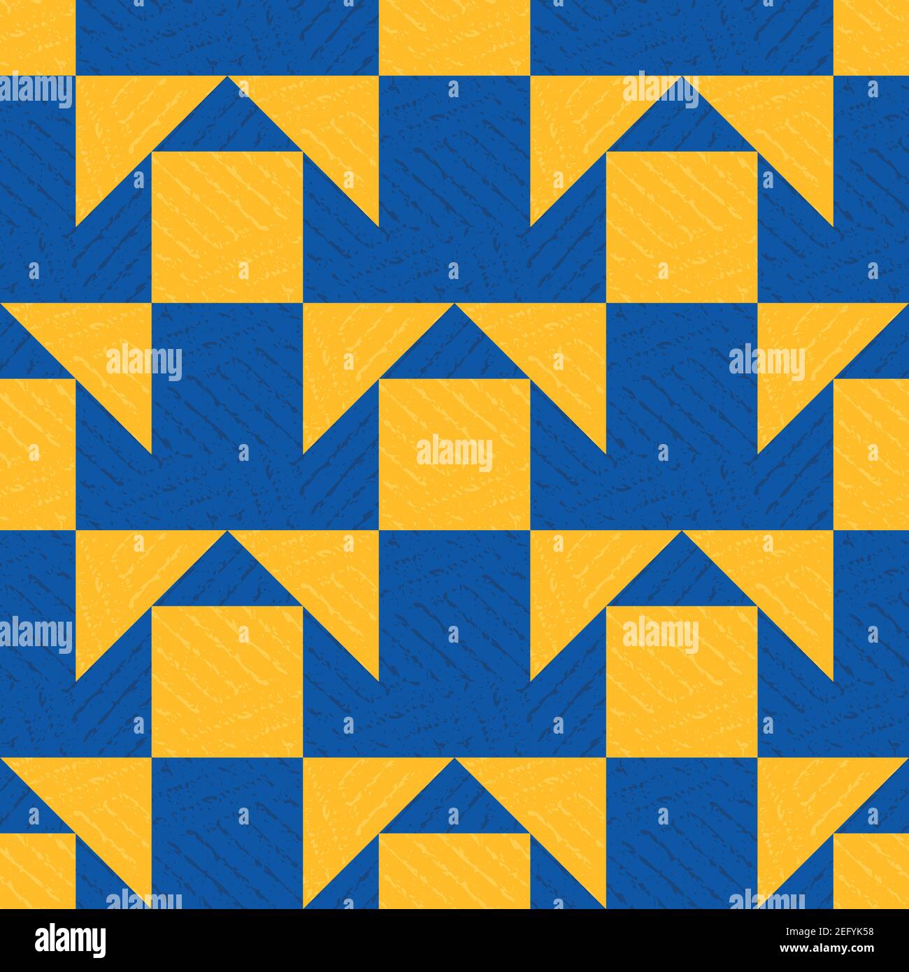 Sfondo vettoriale geometrico Morroccan. Sfondo con triangoli e quadrati testurizzato in blu cobalto e arancio. Ripetizione in stile moresco moderno Illustrazione Vettoriale