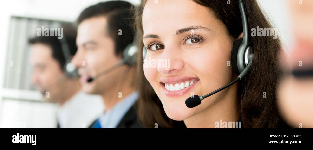 Servizio clienti team call center, banner panoramico Foto Stock