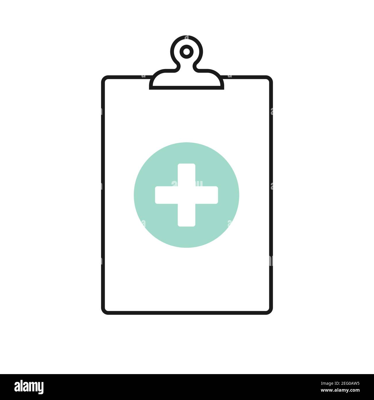 Icona della clipboard medica. Concetto di controllo sanitario, assicurazione sanitaria, storia medica. Illustrazione vettoriale, design piatto Illustrazione Vettoriale