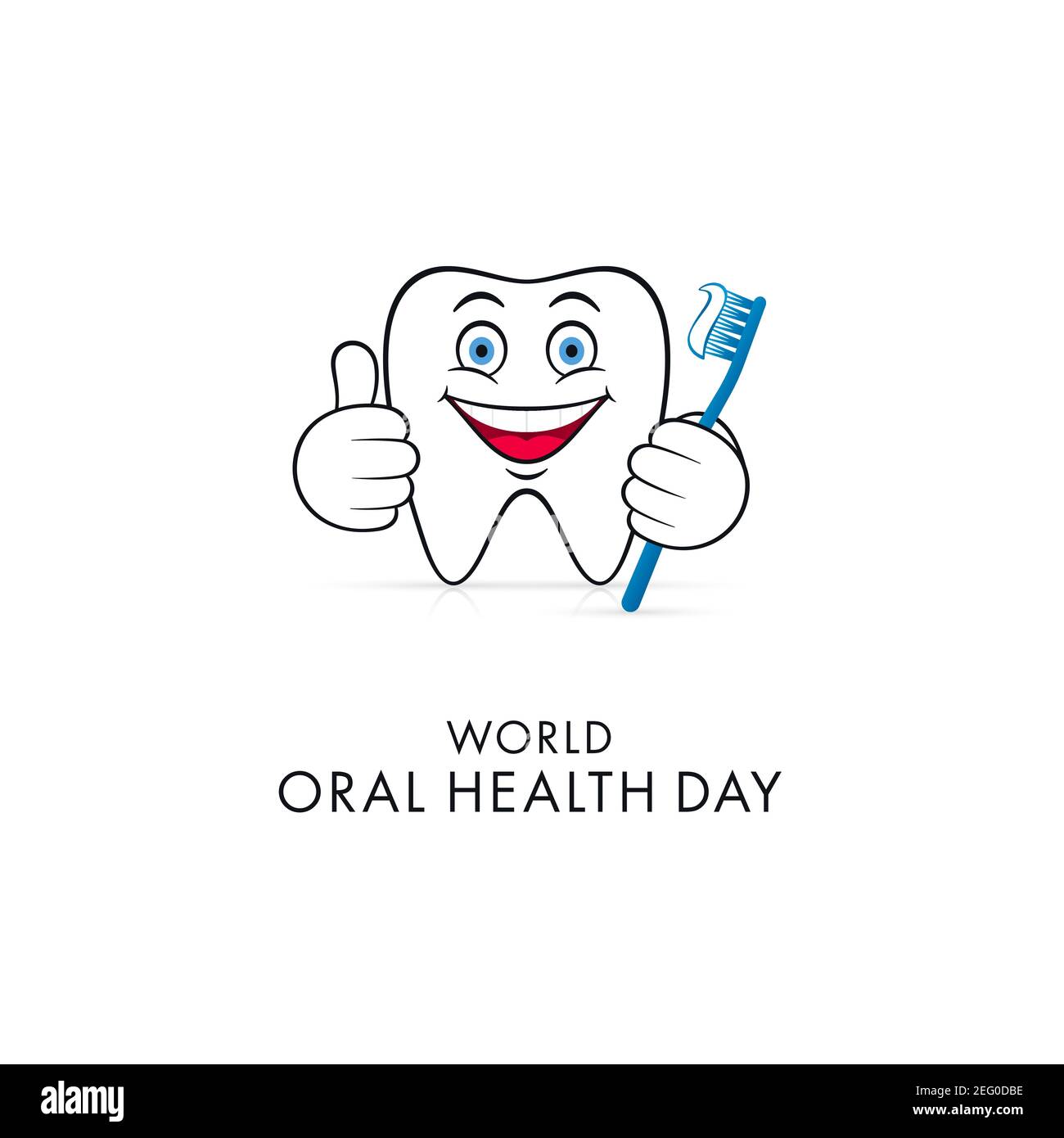 Carattere dentale astratto che fa il pollice in su con lo spazzolino. Design del biglietto di auguri per la Giornata Mondiale della Salute Orale. Illustrazione Vettoriale