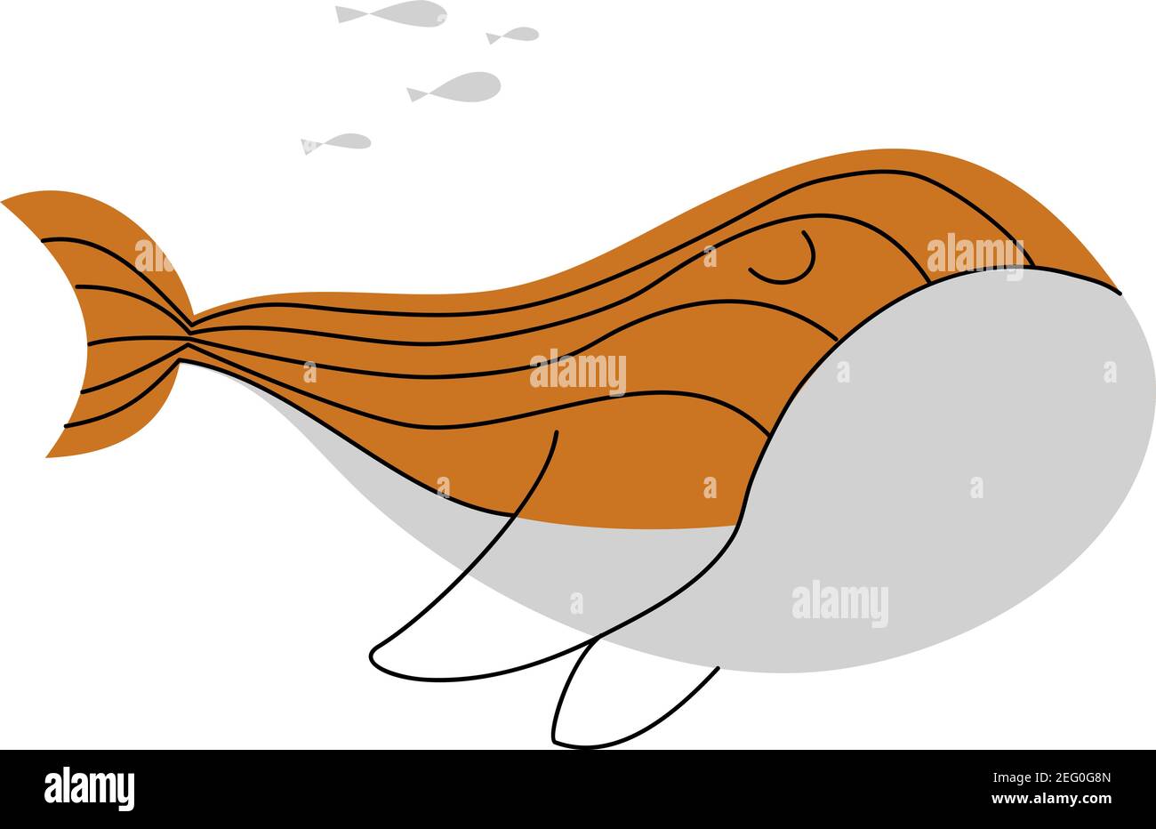 Carino disegnata a mano nursery balena e piccoli pesci in oceano. Illustrazione vettoriale per bambini in stile scandinavo con sfondo semplice. Divertenti bambini carini Illustrazione Vettoriale