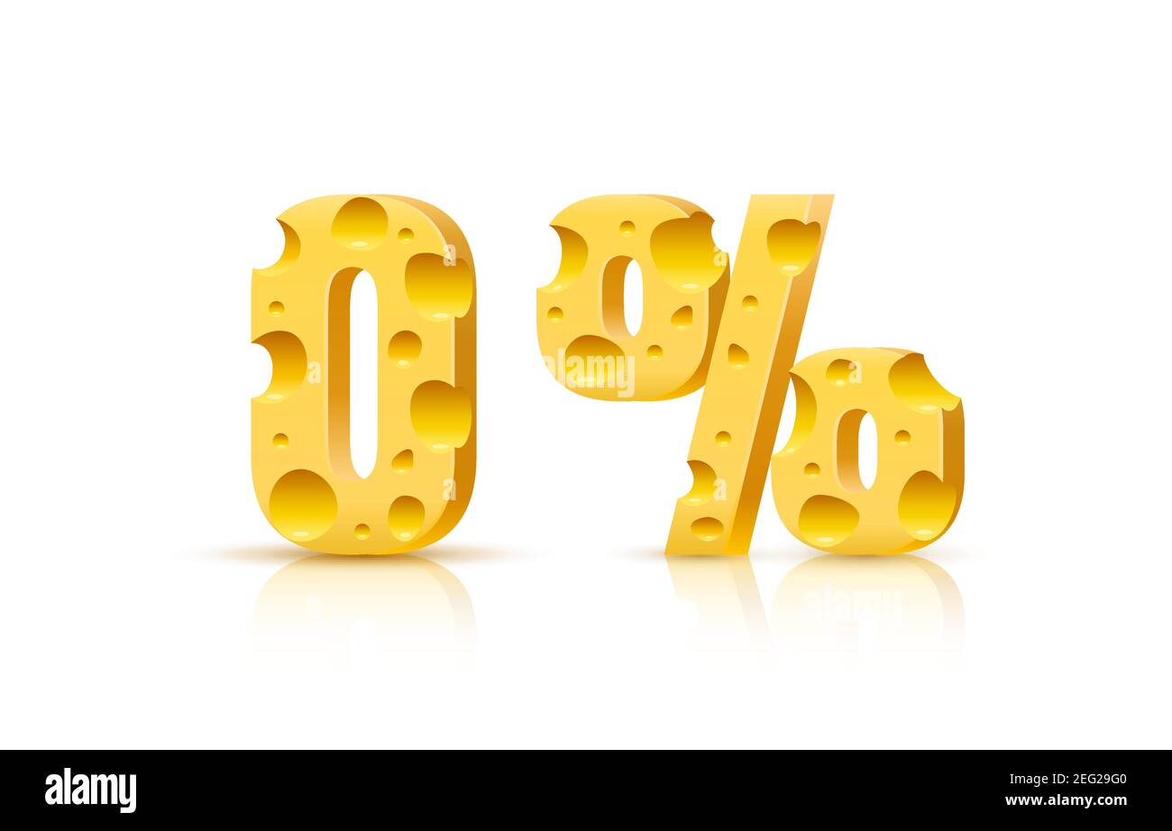 Carattere forma 3D simbolo, zero percentuale segno impostato. Illustrazione vettoriale Illustrazione Vettoriale