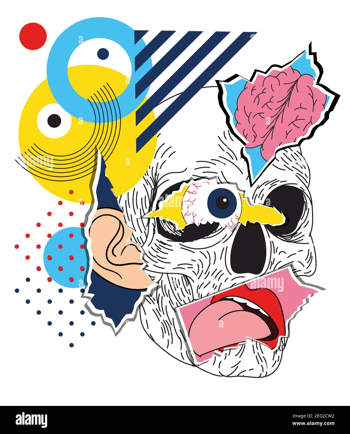 Collage colorato e luminoso di un cranio maschio Zine Illustrazione Vettoriale