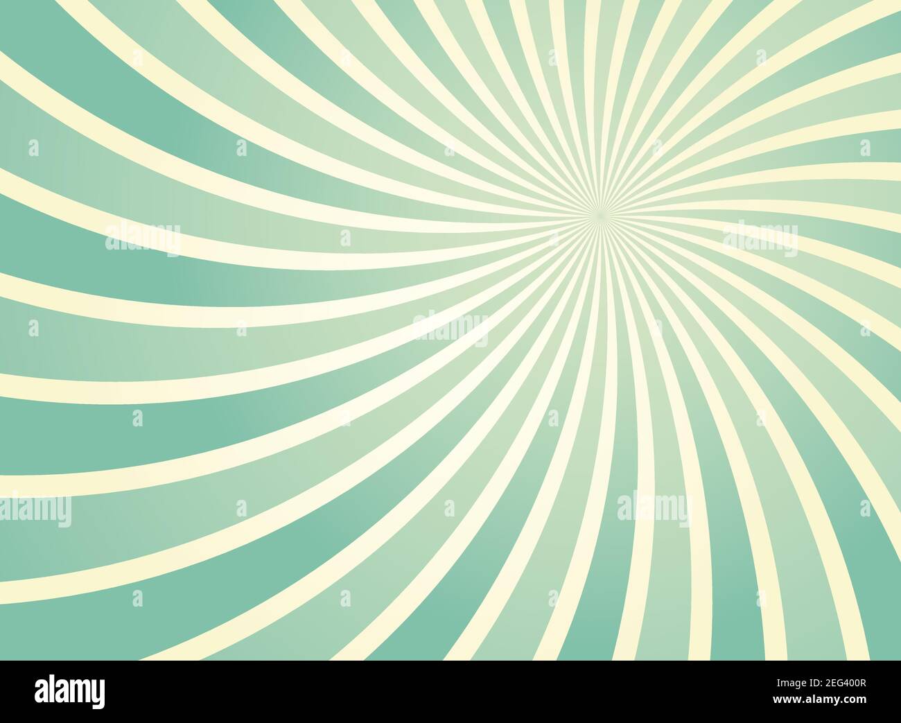 Spirale luce solare sfondo ampio. Sfondo burst di colore verde salvia e beige. Illustrazione vettoriale. Fascio di sole raggio Sunburst pattern sfondo. Retrò cir Illustrazione Vettoriale