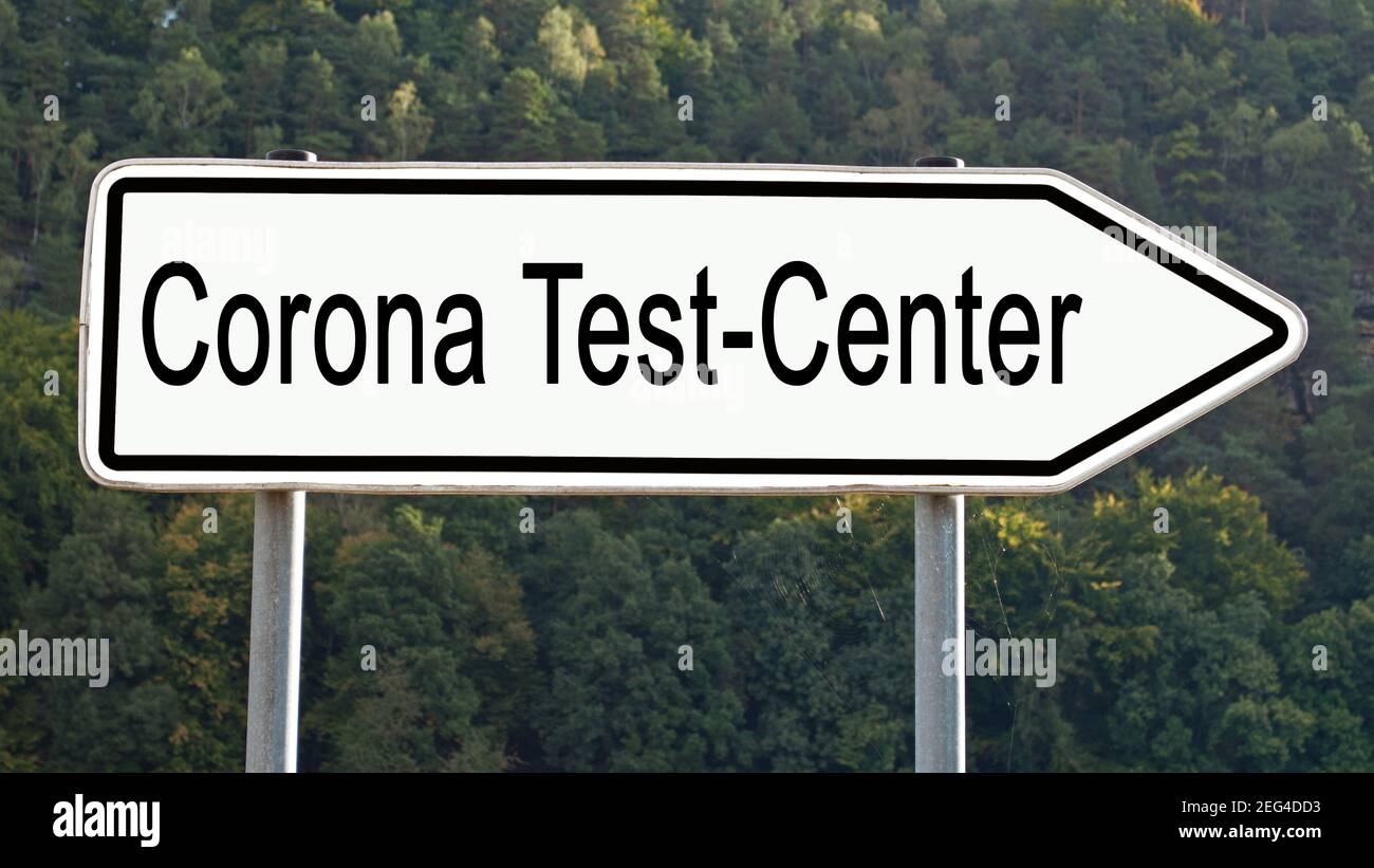 Cartello con l'iscrizione Corona Test-Center Foto Stock