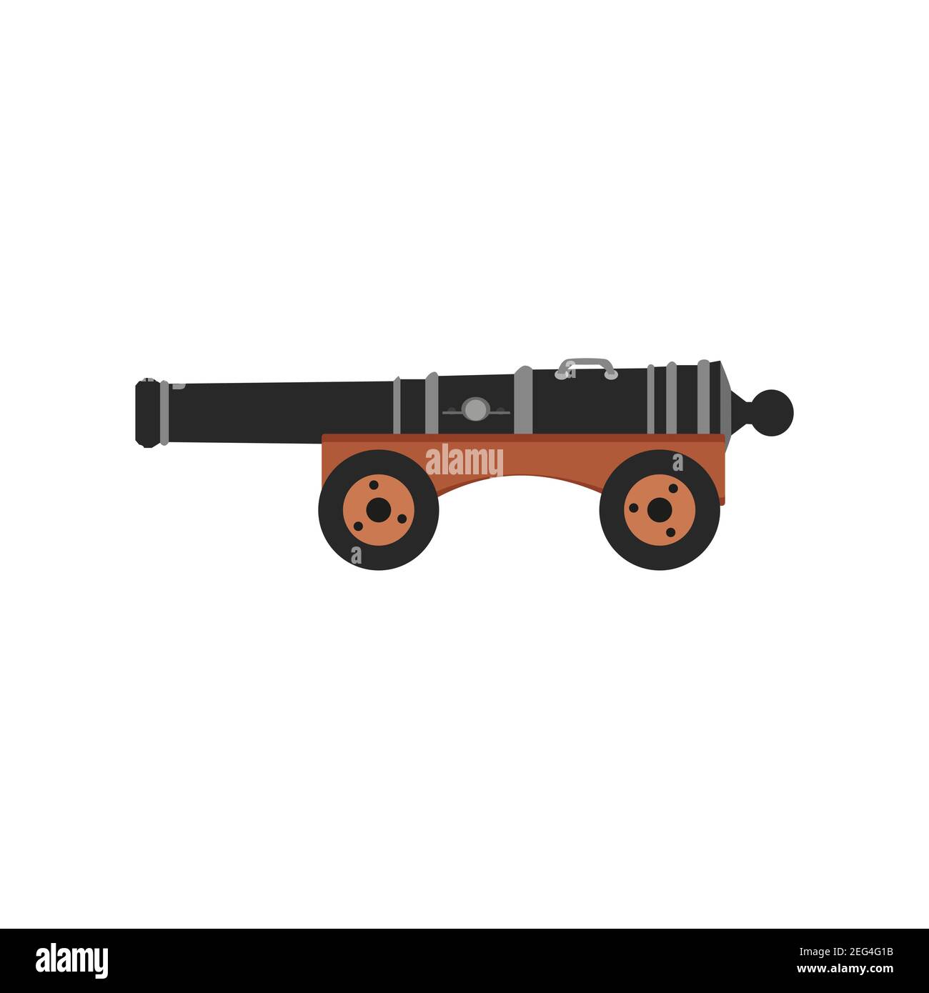 Artiglieria militare cannone esercito arma pistola illustrazione vettore. Isolato cannone bianco artiglieria ruota battaglia icona vecchia. Difesa pesante bomba di potenza antica Illustrazione Vettoriale