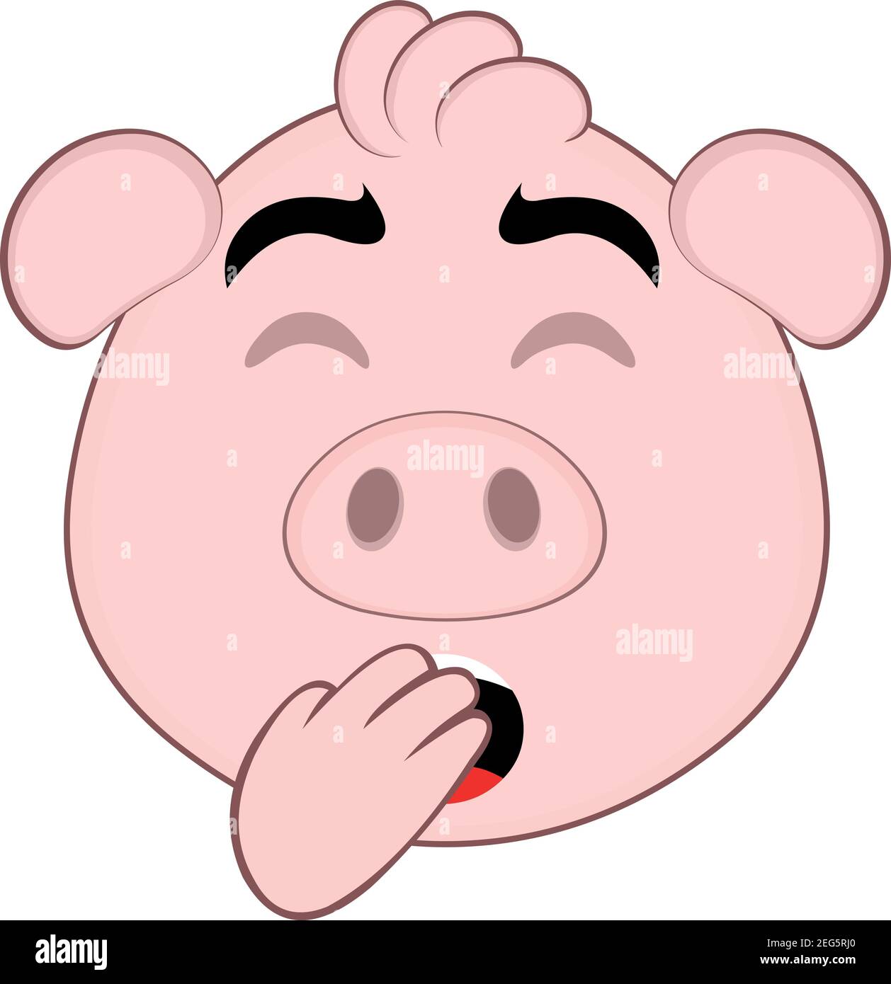 Vettore emoticon illustrazione cartoon della testa di un maiale con un'espressione stanca, sbadiglio, coprendo la bocca con la mano Illustrazione Vettoriale