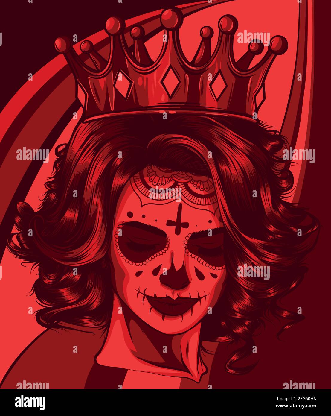 Cranio ragazza con una corona. Disegno grafico vettoriale Illustrazione Vettoriale