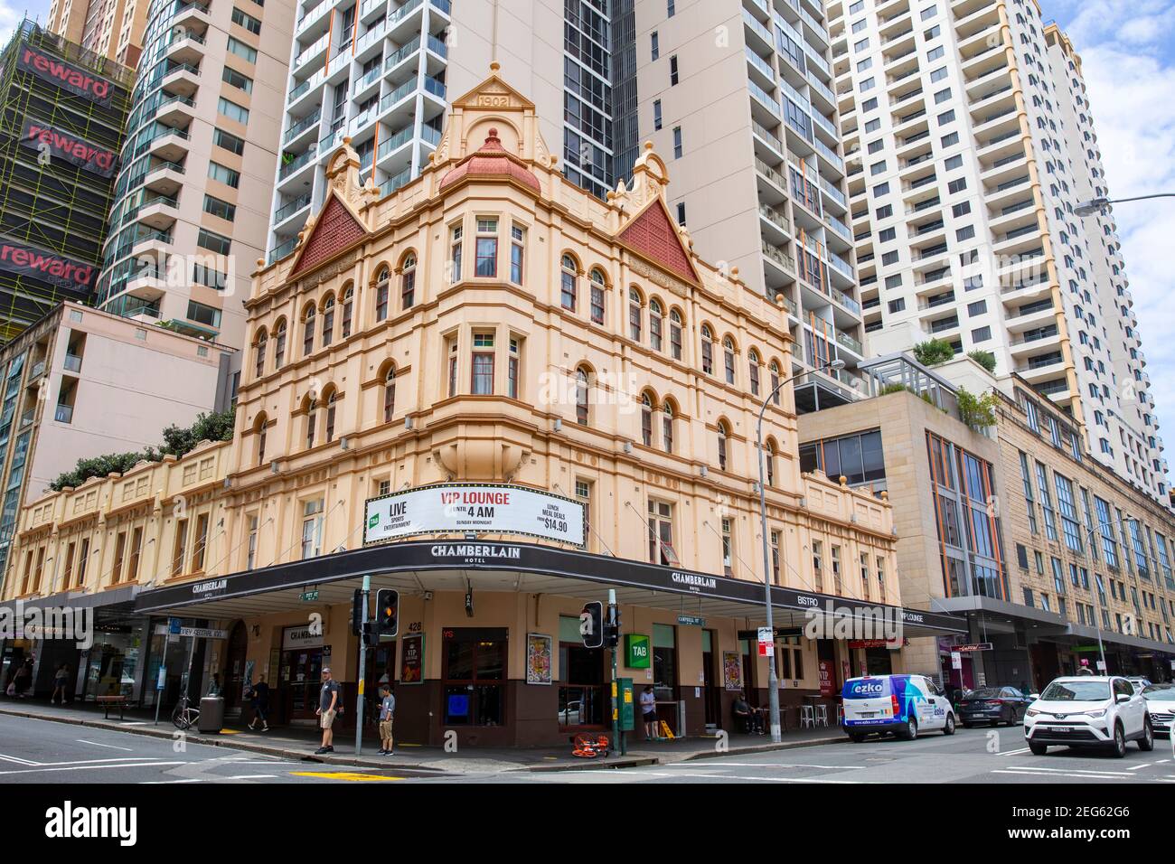 Sydney pub, Chamberlain Hotel and bar public house in Pitt Street Sydney centro città, NSW, Australia Foto Stock