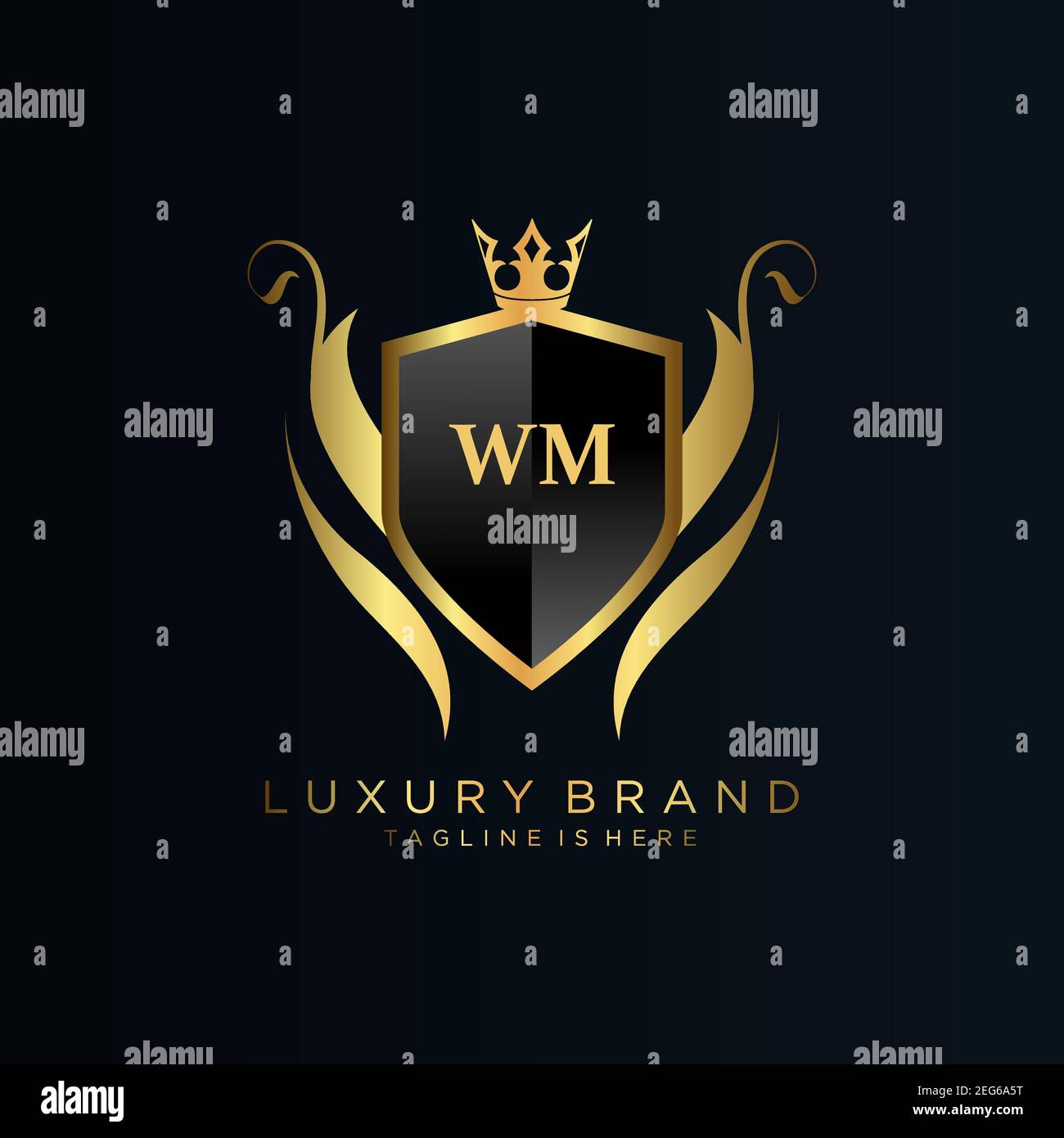 WM Letter Initial con Royal Template.Elegant con vettore di logo della corona, scritta creativa Logo Vector Illustration Art Illustrazione Vettoriale