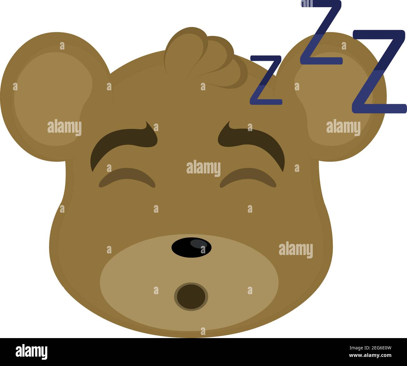 vettore emoticon illustrazione cartoon di testa di un orsacchiotto con espressione stanca e i suoi occhi chiusi e russare con la bocca aperta, dormire Illustrazione Vettoriale