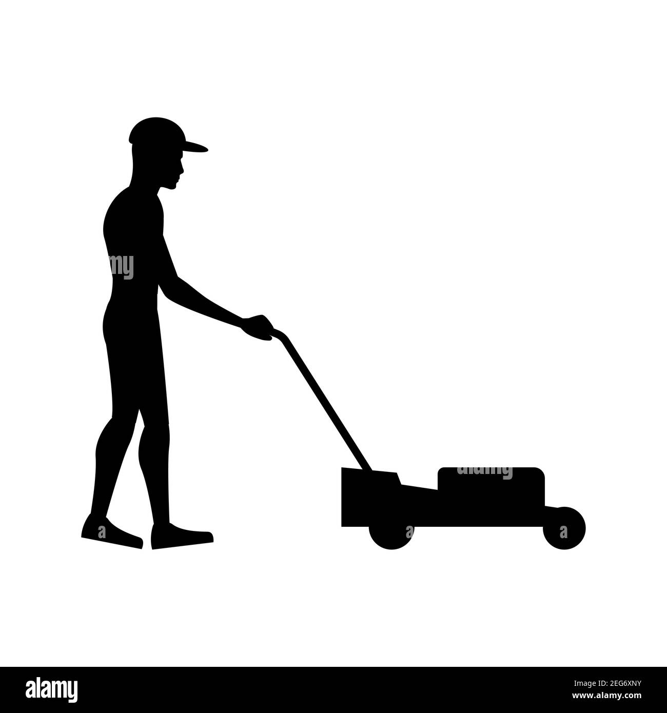 silhouette nera con fondo bianco isolato di prato uomo falciatura, estrazione vettoriale Illustrazione Vettoriale