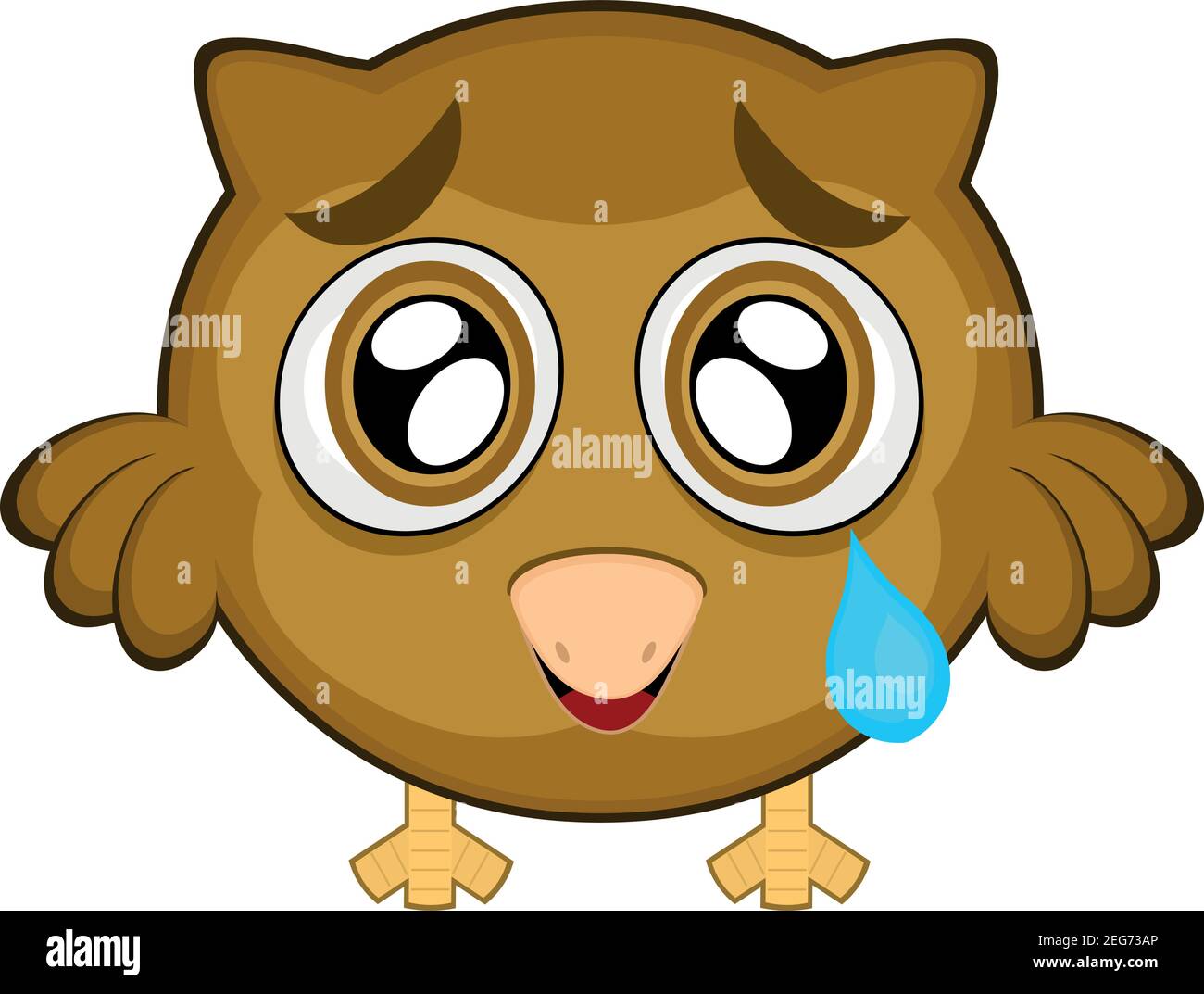 Vettore emoticon illustrazione cartoon della testa di un gufo con una triste espressione e piangendo con una lacrima che cade dal suo occhio sopra la sua guancia Illustrazione Vettoriale