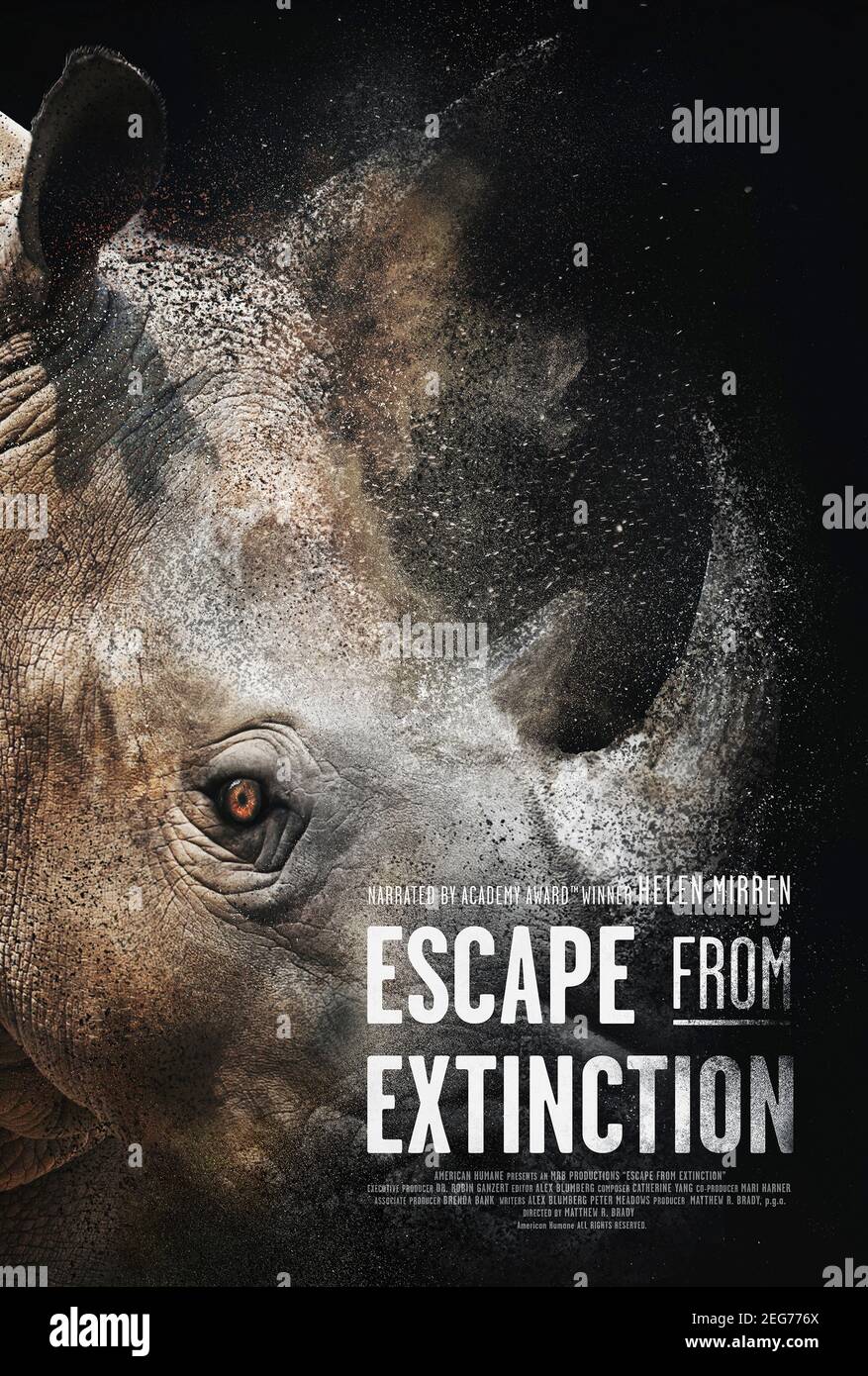 Fuga da estinzione (2020) diretto da Matthew R. Brady e protagonista Helen Mirren. Documentario sugli animali in pericolo e gli sforzi compiuti per proteggerli. Foto Stock