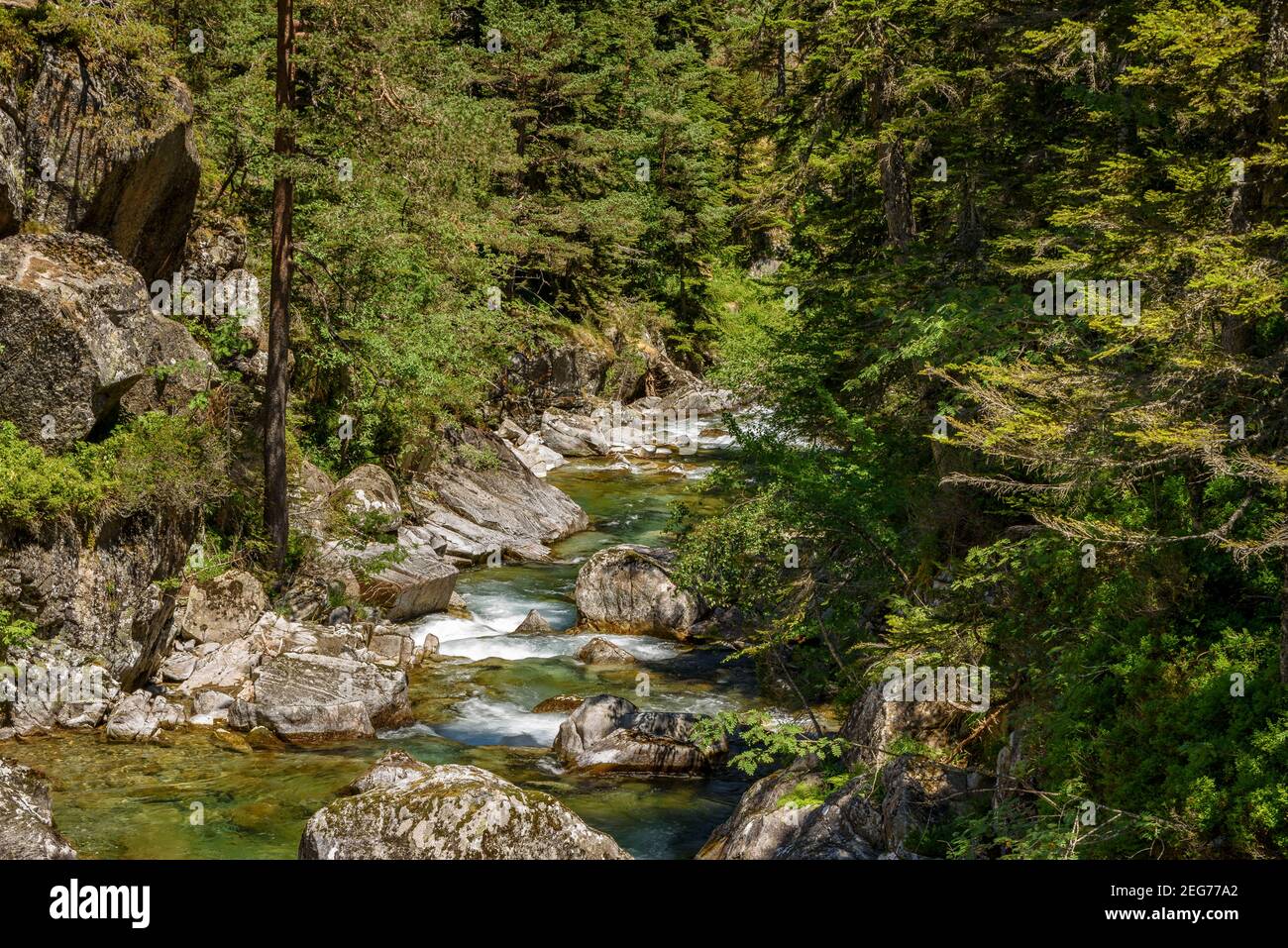 Pont d'Espagne in estate (Cauterets, Parco Nazionale dei Pirenei, Francia) ESP: Pont d'Espagne en verano (Cauterets, Parque Nacional de los Pirineos) Foto Stock