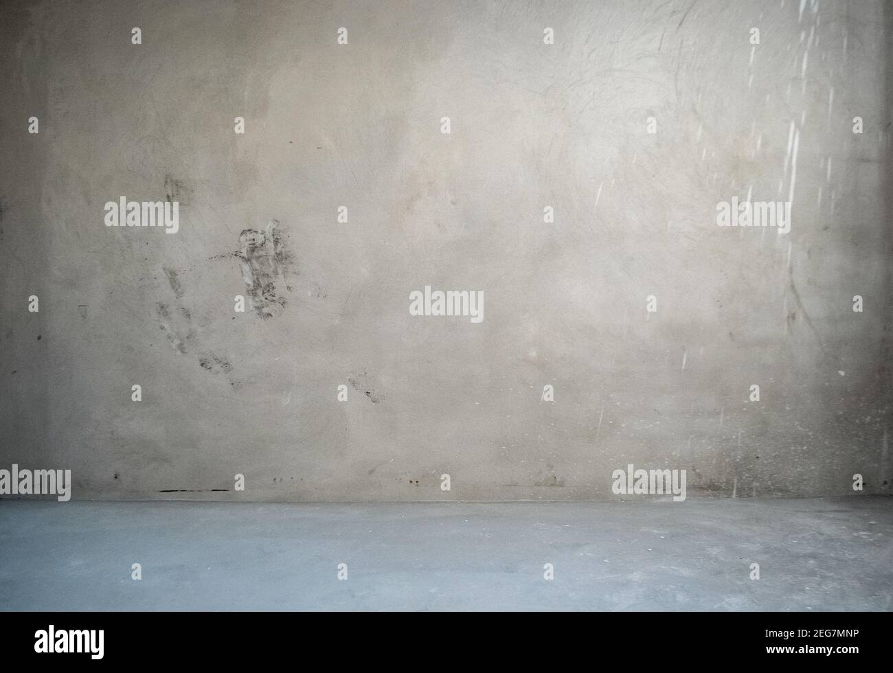 Interno camera grunge senza decorazione in colori grigi - cemento pareti e pavimento Foto Stock