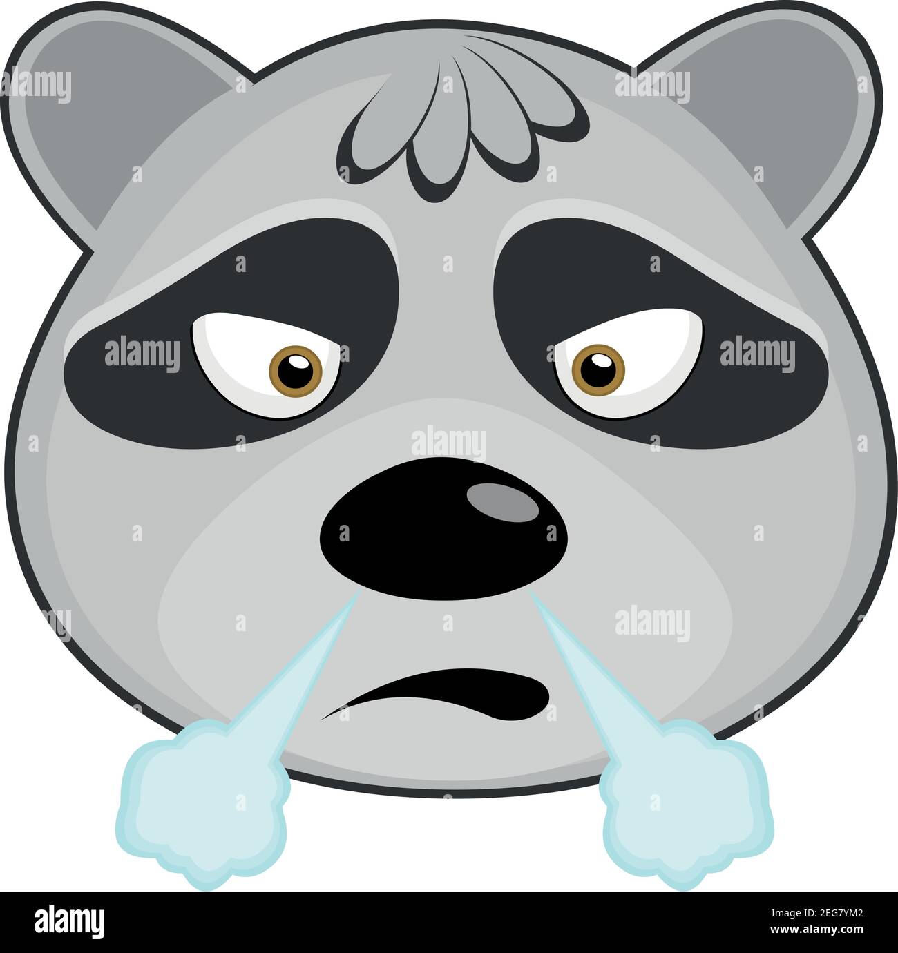 Vettore emoticon illustrazione cartoon di una testa di un raccoon con espressione arrabbiata che esce dal fumo del naso Illustrazione Vettoriale
