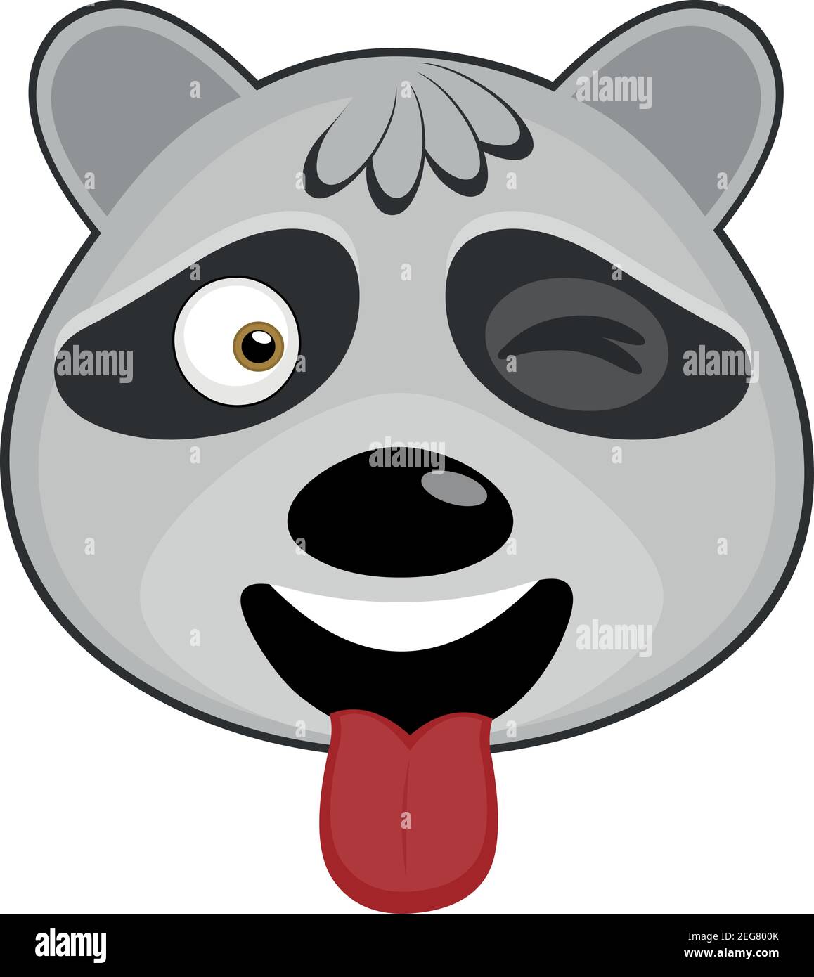 Vettore emoticon illustrazione cartoon di una testa di un raccoon con espressione felice, vagliando e attaccando la sua lingua con la bocca aperta Illustrazione Vettoriale