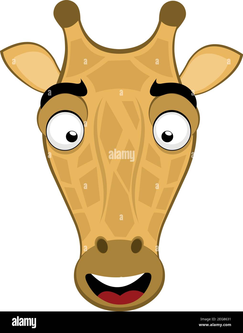 Vettore emoticon illustrazione cartoon della testa di una giraffa con un'espressione felice e sorridente Illustrazione Vettoriale