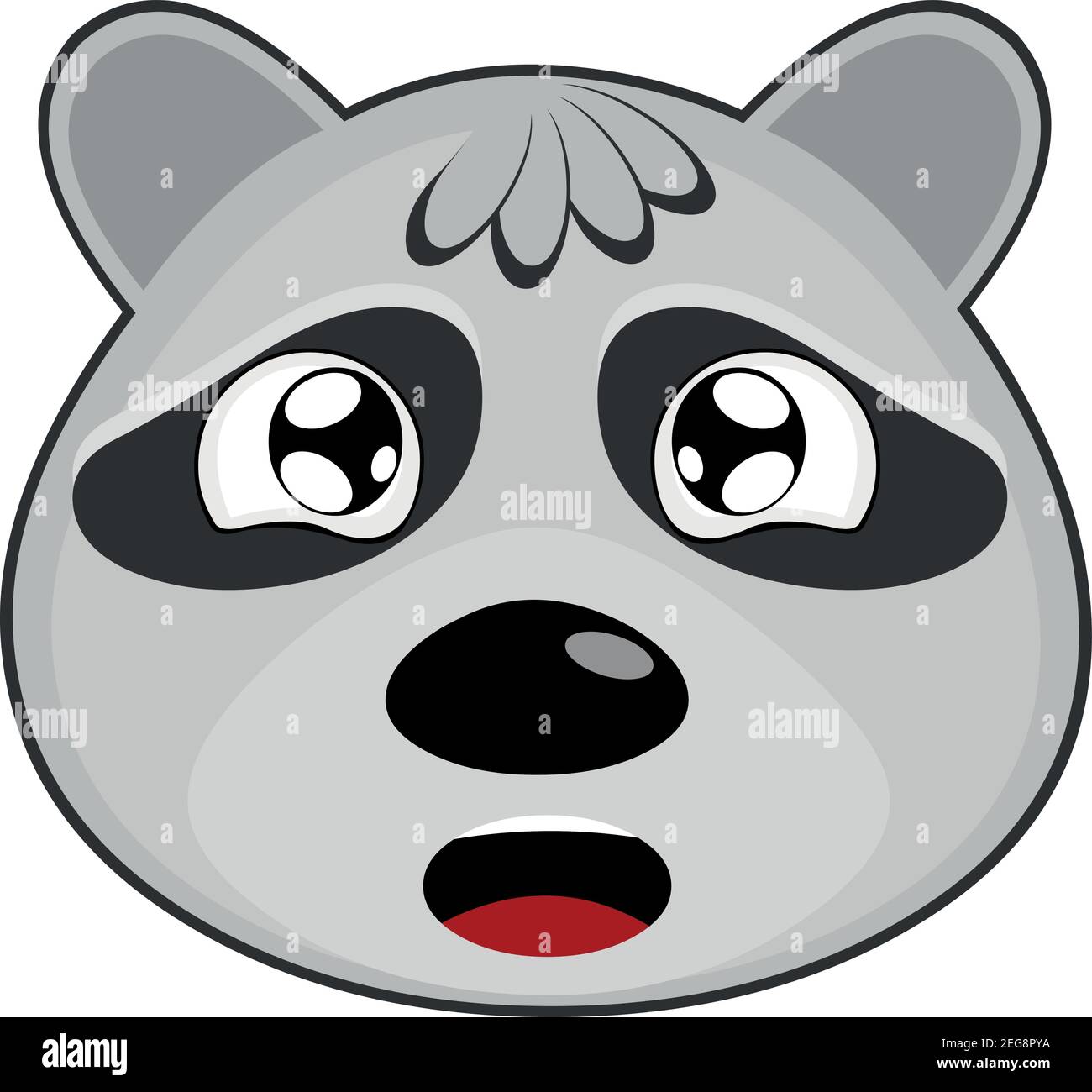 Vettore emoticon illustrazione cartoon di una testa di un raccoon con un'espressione di tenerezza, bocca aperta e un aspetto da sogno Illustrazione Vettoriale