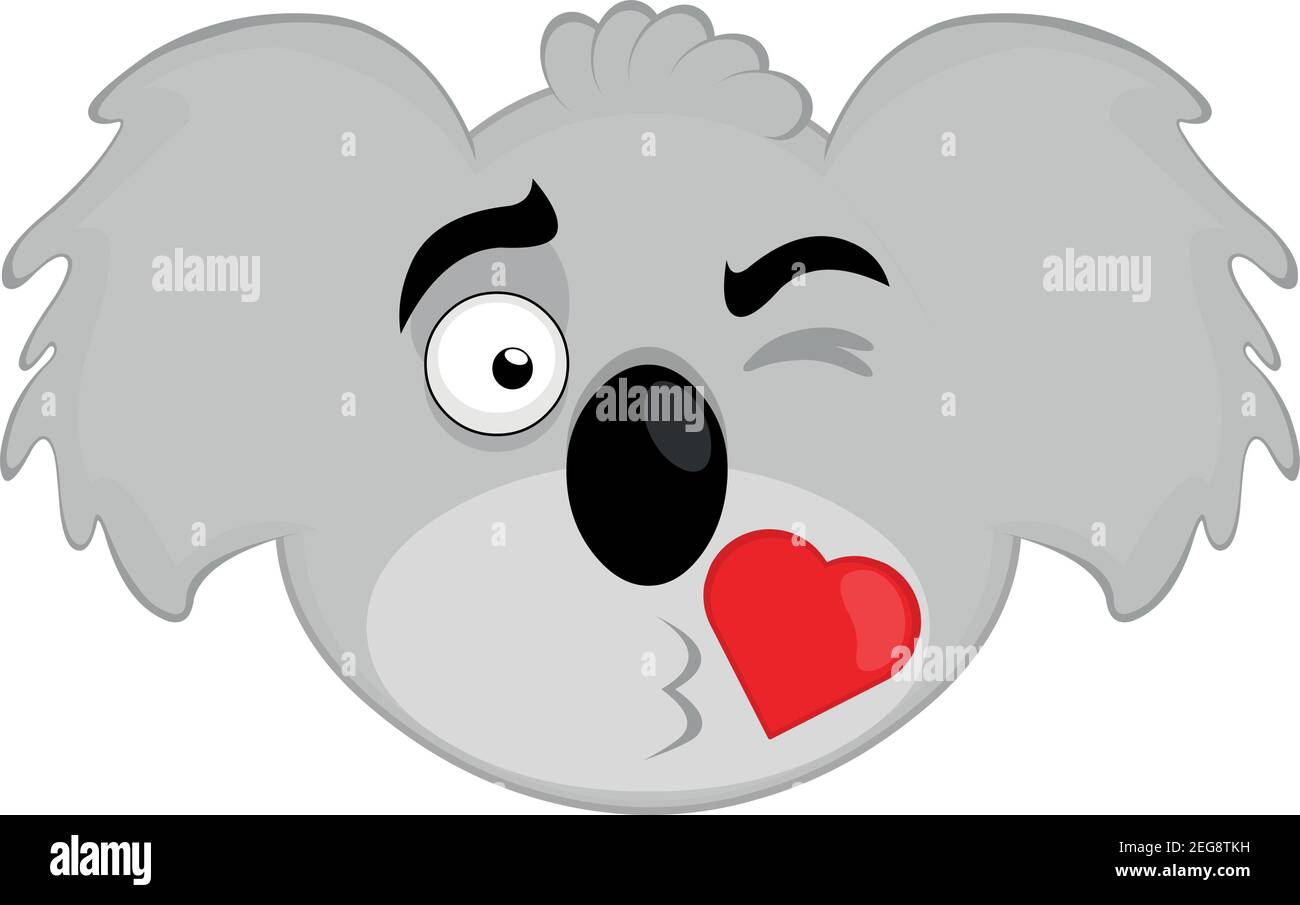 Vettore emoticon illustrazione cartoon della testa di un koala con un'espressione d'amore che dà un bacio a forma di cuore Illustrazione Vettoriale