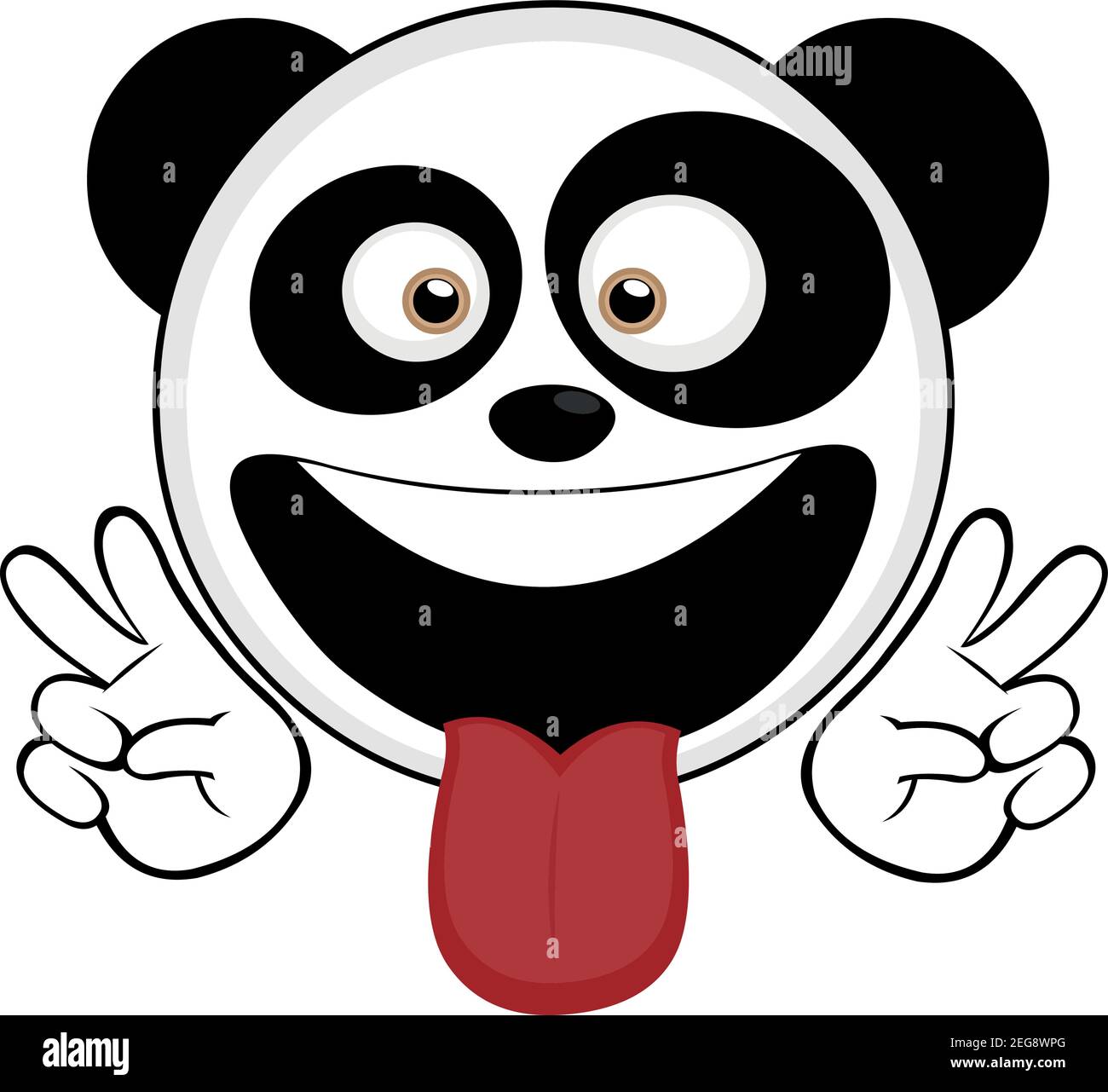 Vettore emoticon illustrazione cartoon della testa di un panda con un'espressione felice, attaccando la sua lingua e un gesto delle sue mani di amore e di pace Illustrazione Vettoriale