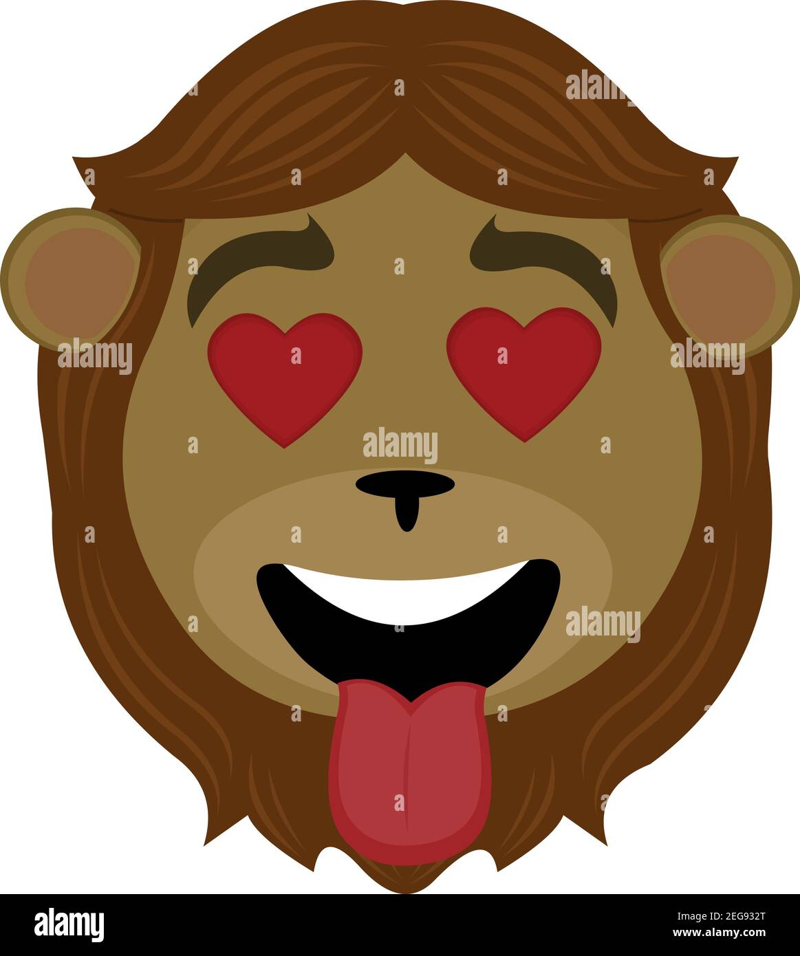 Vettore emoticon illustrazione cartoon della testa di un leone con un'espressione d'amore e con occhi a forma di cuore e sticking fuori la sua lingua Illustrazione Vettoriale